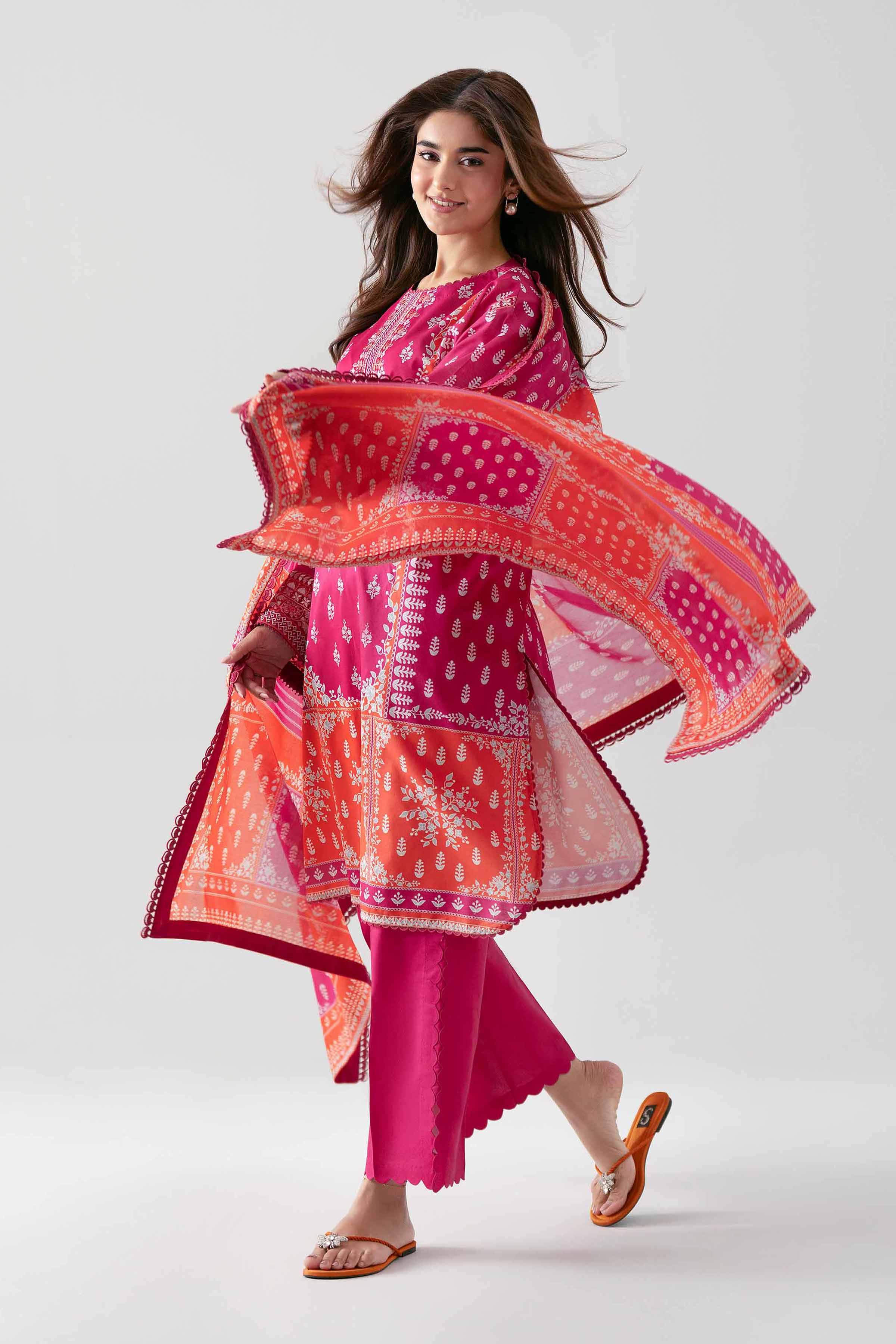 3 Piece - Digital Printed Embroidered Suit - 42601101 NishatUAE Pink Lawn 3PC Embroidered Unstitched