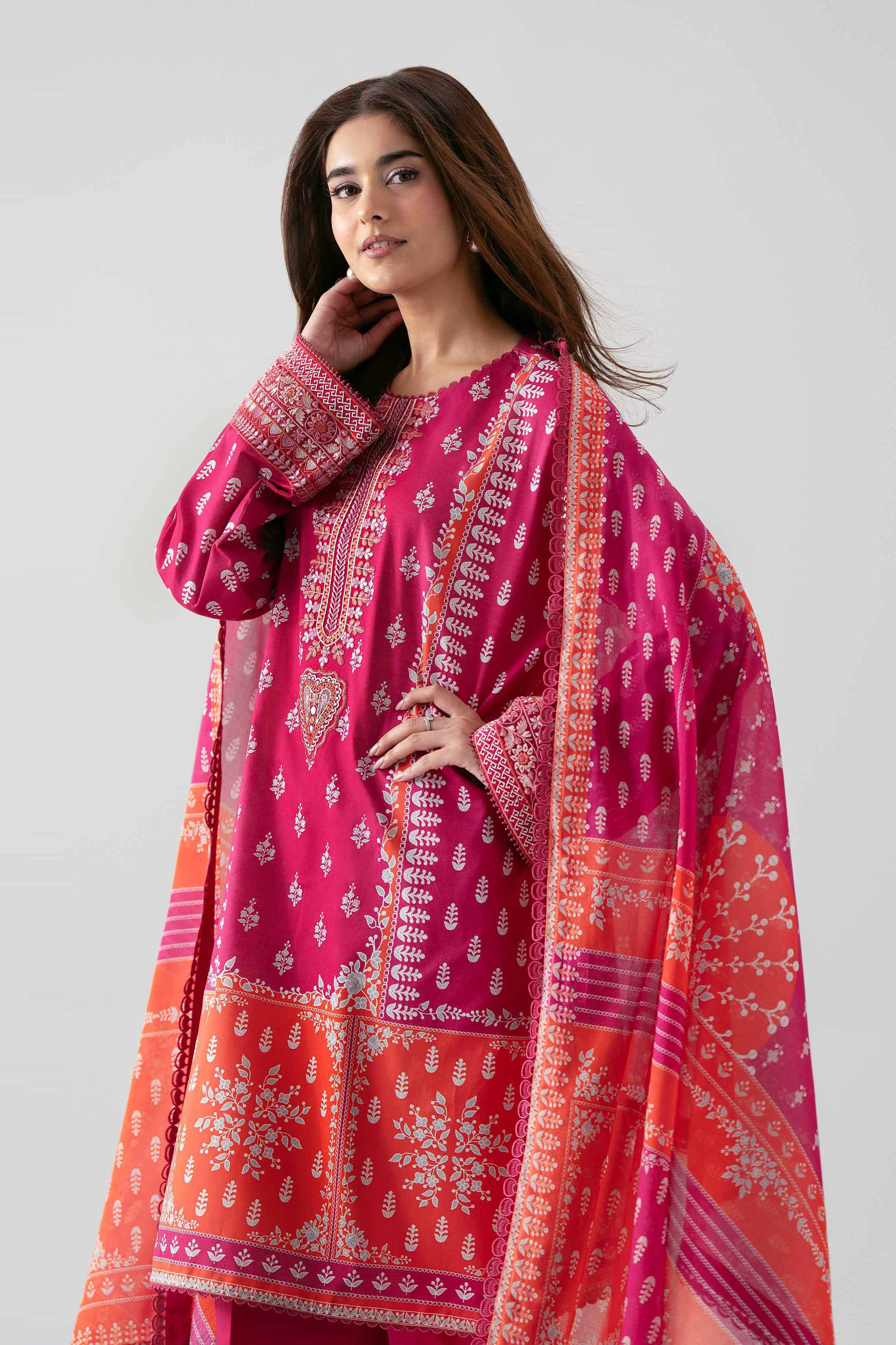 3 Piece - Digital Printed Embroidered Suit - 42601101 NishatUAE Pink Lawn 3PC Embroidered Unstitched