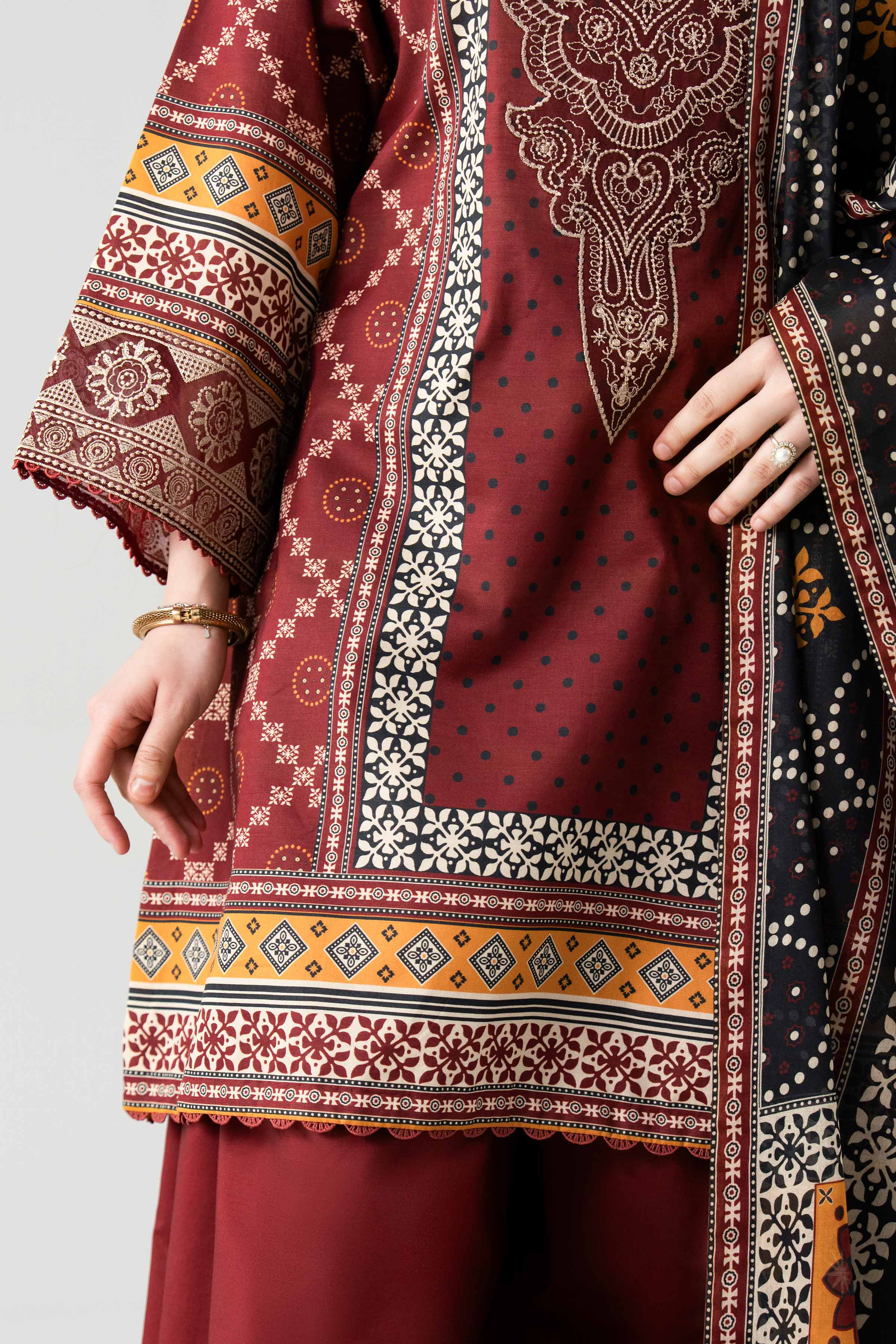3 Piece - Digital Printed Embroidered Suit - 42601102 NishatUAE Brown Lawn 3PC Embroidered Unstitched
