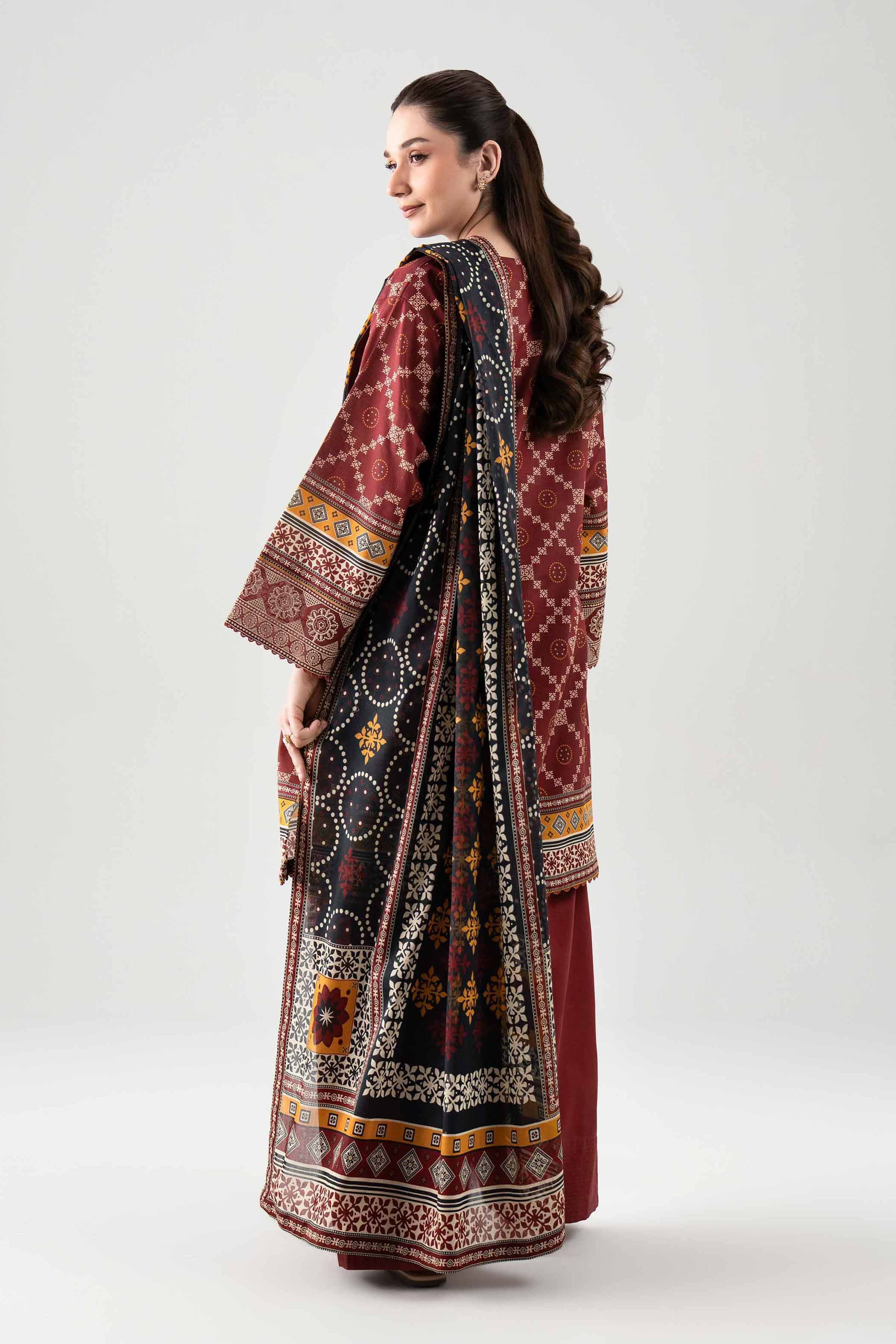 3 Piece - Digital Printed Embroidered Suit - 42601102 NishatUAE Brown Lawn 3PC Embroidered Unstitched