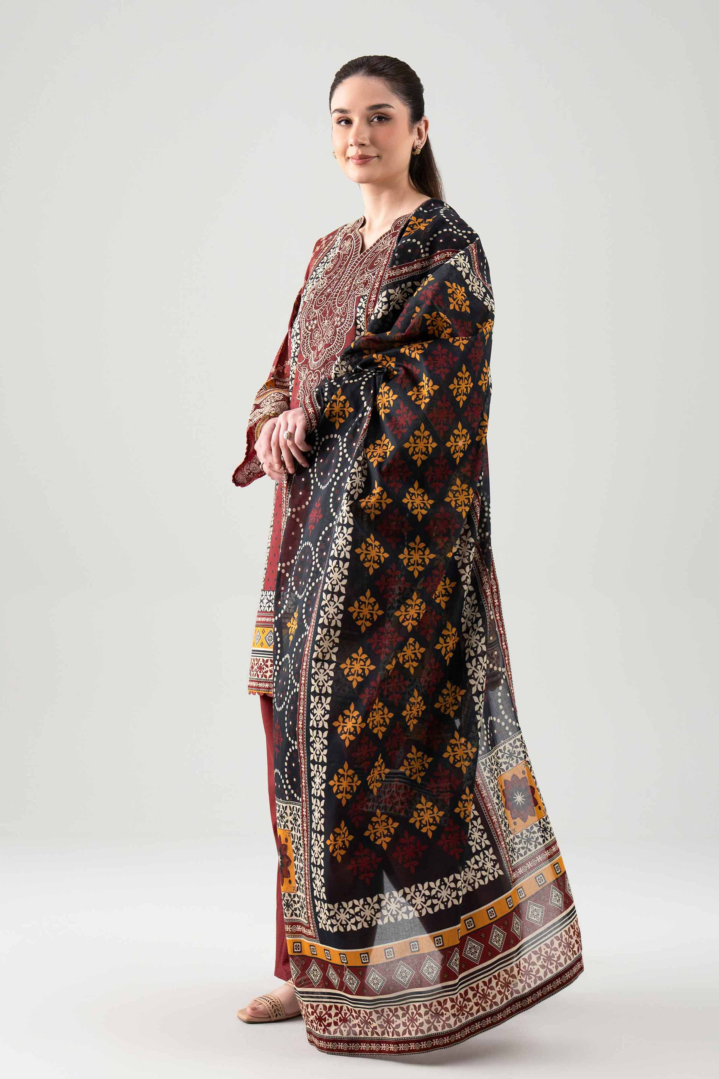 3 Piece - Digital Printed Embroidered Suit - 42601102 NishatUAE Brown Lawn 3PC Embroidered Unstitched