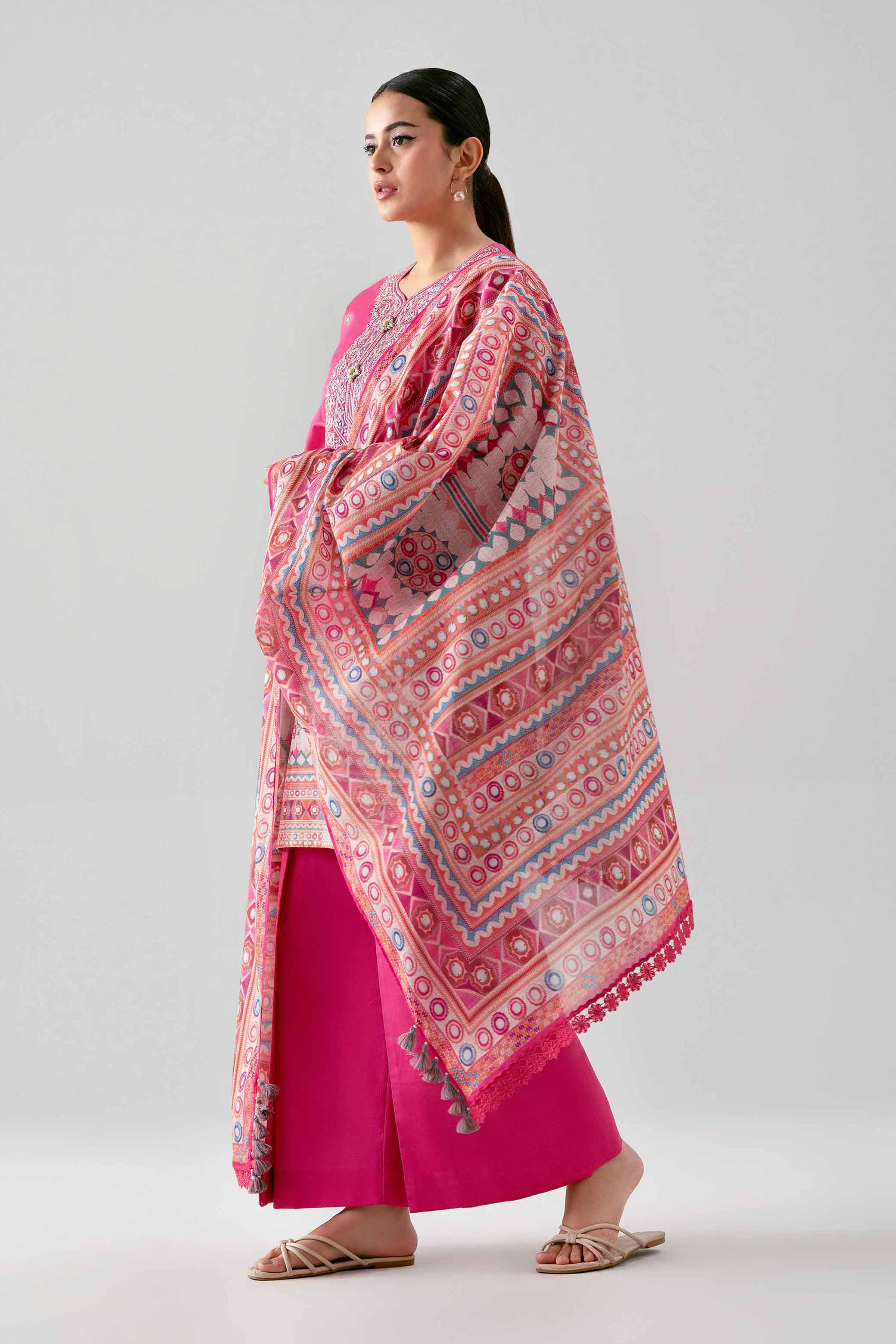 3 Piece - Digital Printed Embroidered Suit - 42601103 NishatUAE Pink Lawn 3PC Embroidered Unstitched