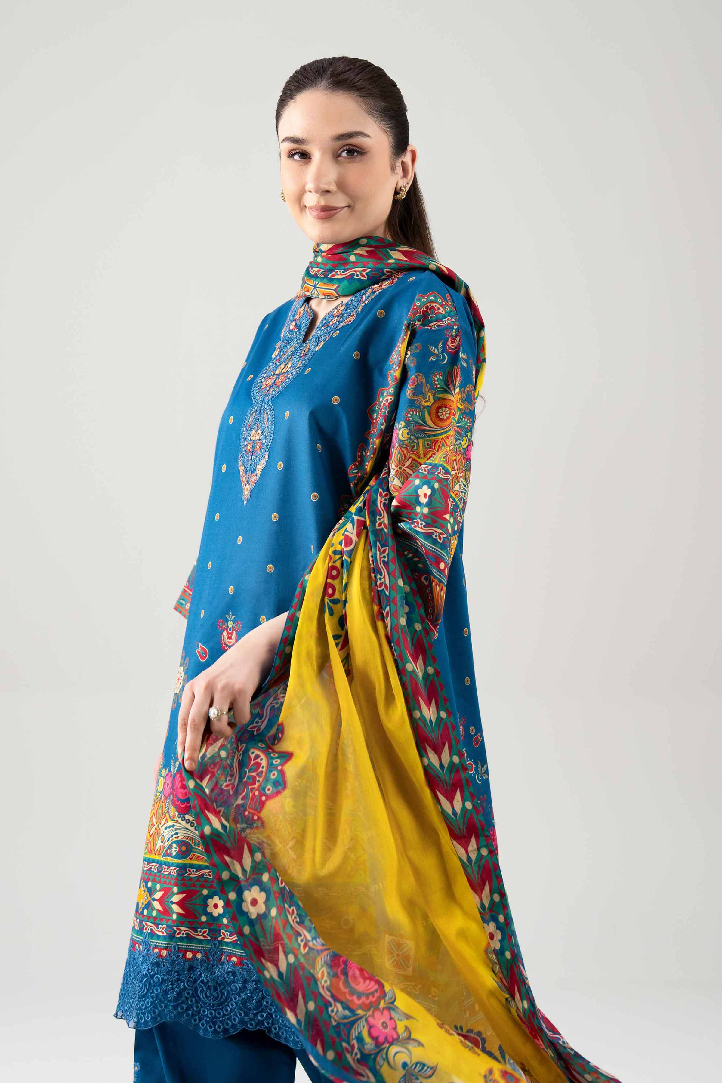 3 Piece - Digital Printed Embroidered Suit - 42601104 NishatUAE Blue Lawn 3PC Embroidered Unstitched
