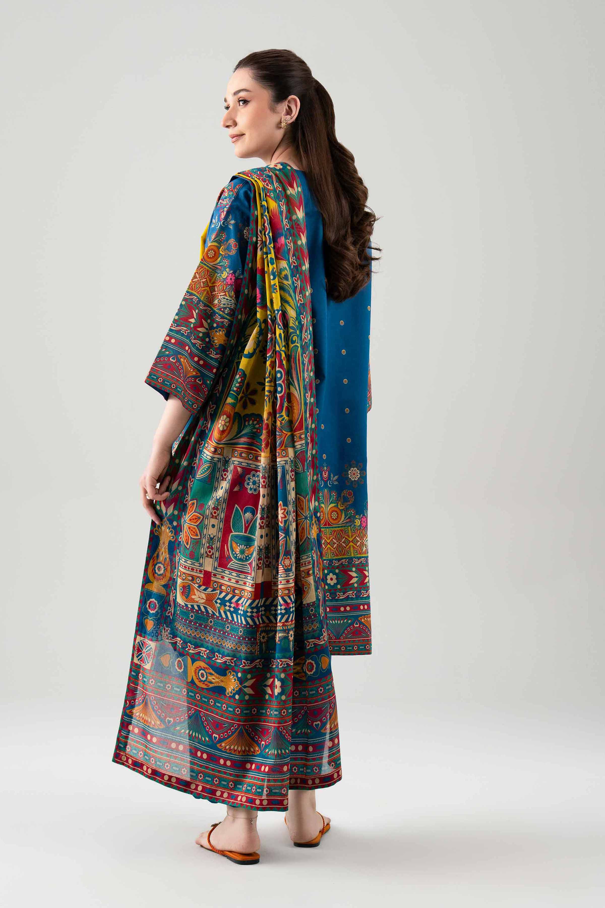 3 Piece - Digital Printed Embroidered Suit - 42601104 NishatUAE Blue Lawn 3PC Embroidered Unstitched