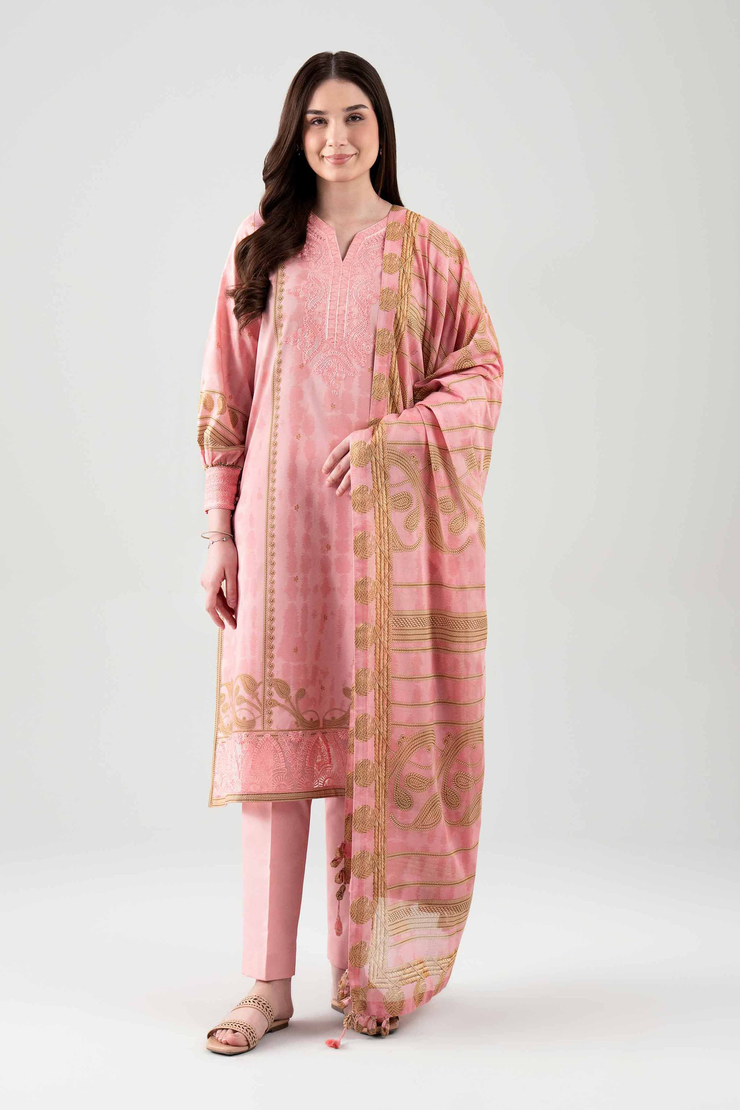 3 Piece - Digital Printed Embroidered Suit - 42601106 NishatUAE Pink Lawn 3PC Embroidered Unstitched