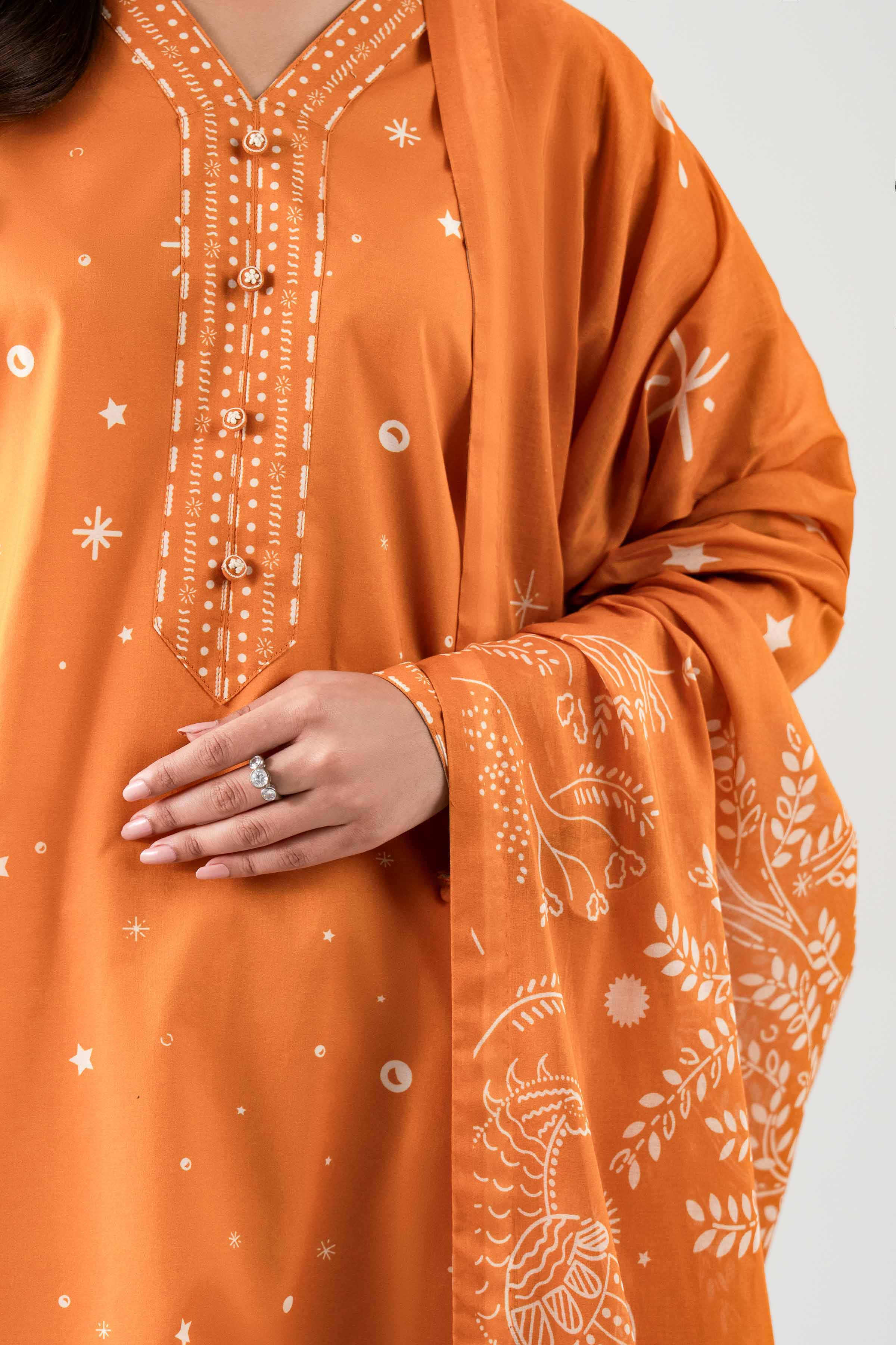 3 Piece - Printed Suit - 42601111 NishatUAE Orange Lawn 3PC Printed Unstitched