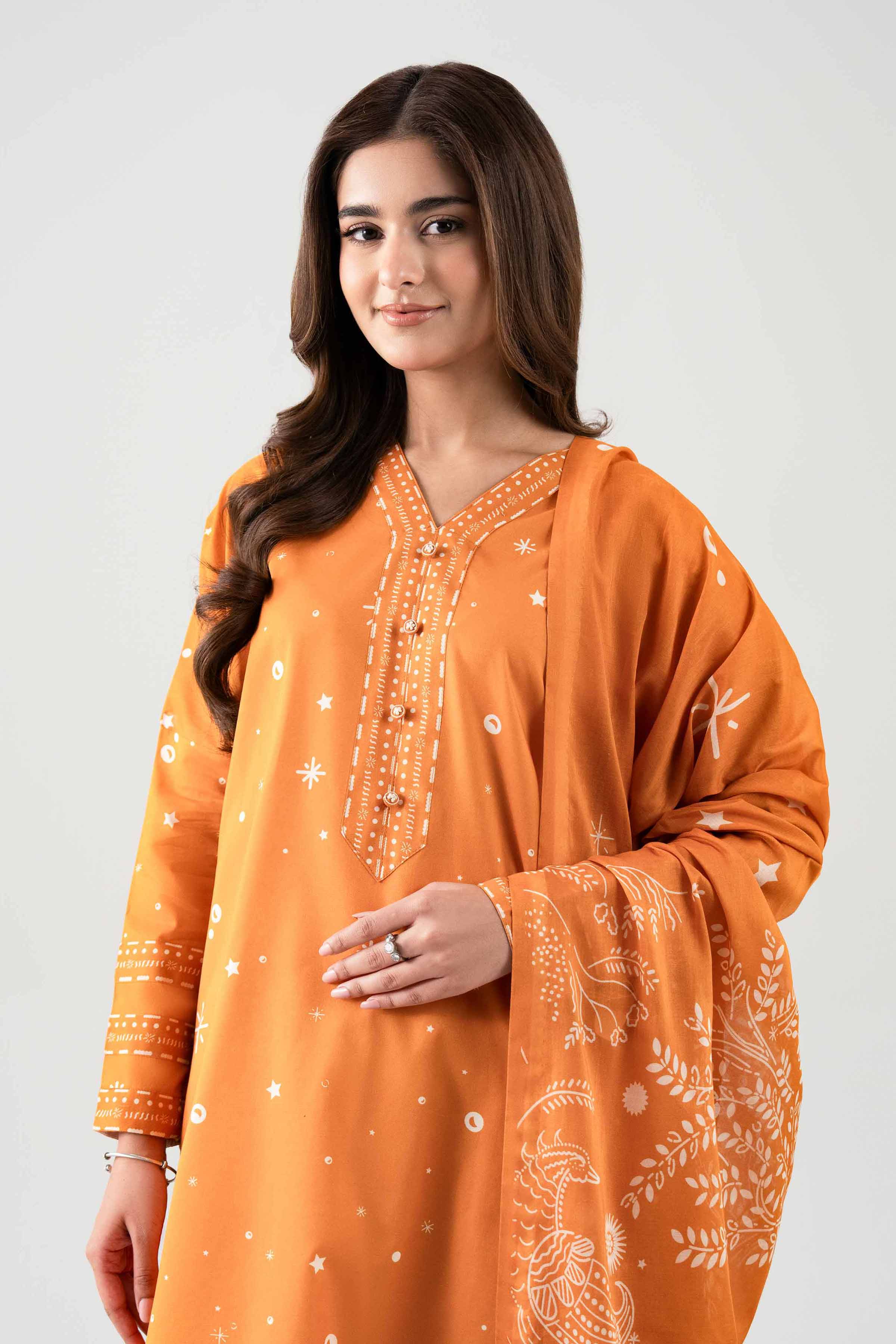 3 Piece - Printed Suit - 42601111 NishatUAE Orange Lawn 3PC Printed Unstitched