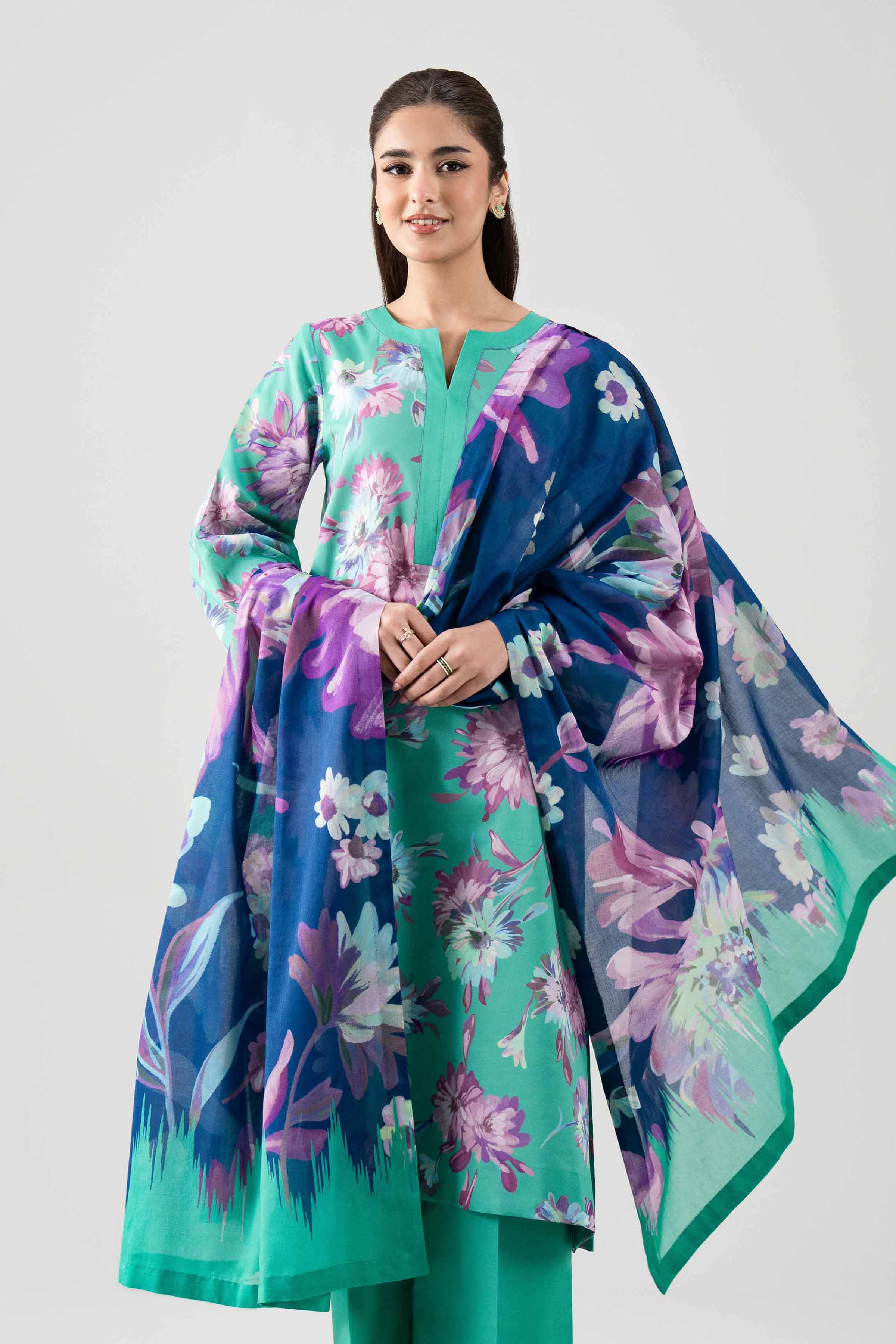 3 Piece - Digital Printed Suit - 42601113 NishatUAE Green Lawn 3PC Printed Unstitched