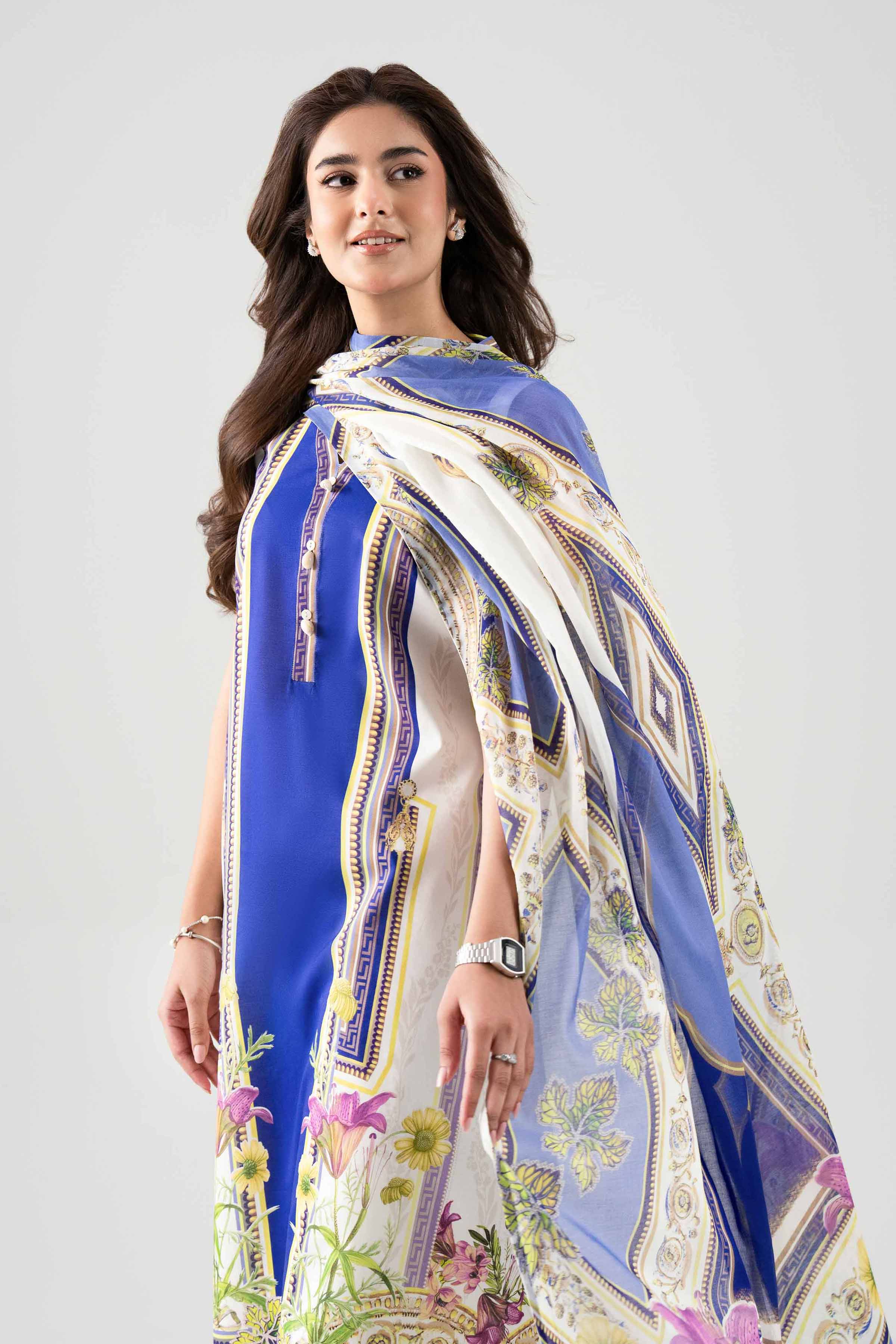 3 Piece - Digital Printed Suit - 42601116 NishatUAE Blue Lawn 3PC Printed Unstitched