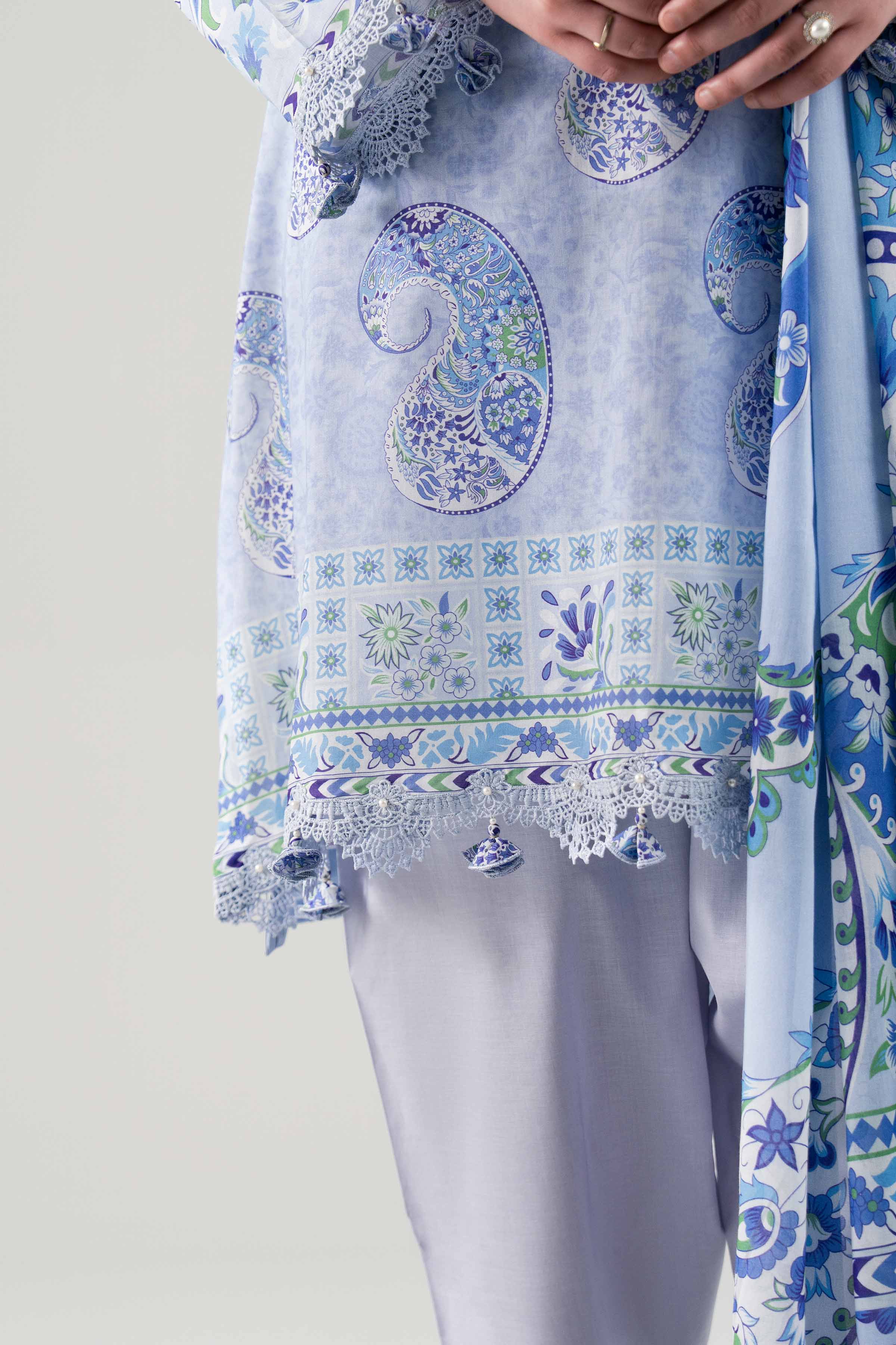 3 Piece - Printed Suit - 42601117 NishatUAE Blue Lawn 3PC Printed Unstitched