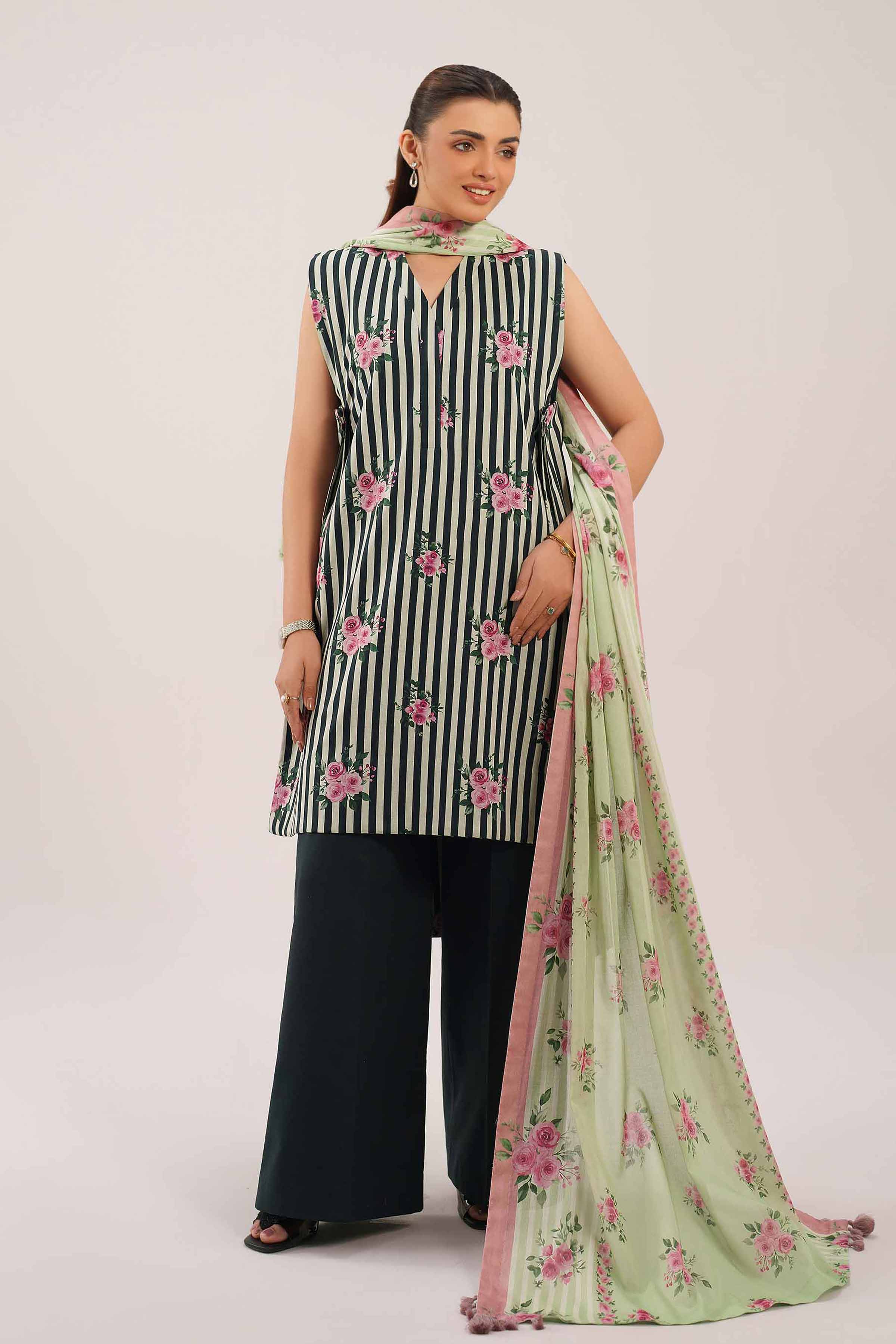 3 Piece - Printed Suit - 42601123 Black Lawn 3PC Printed