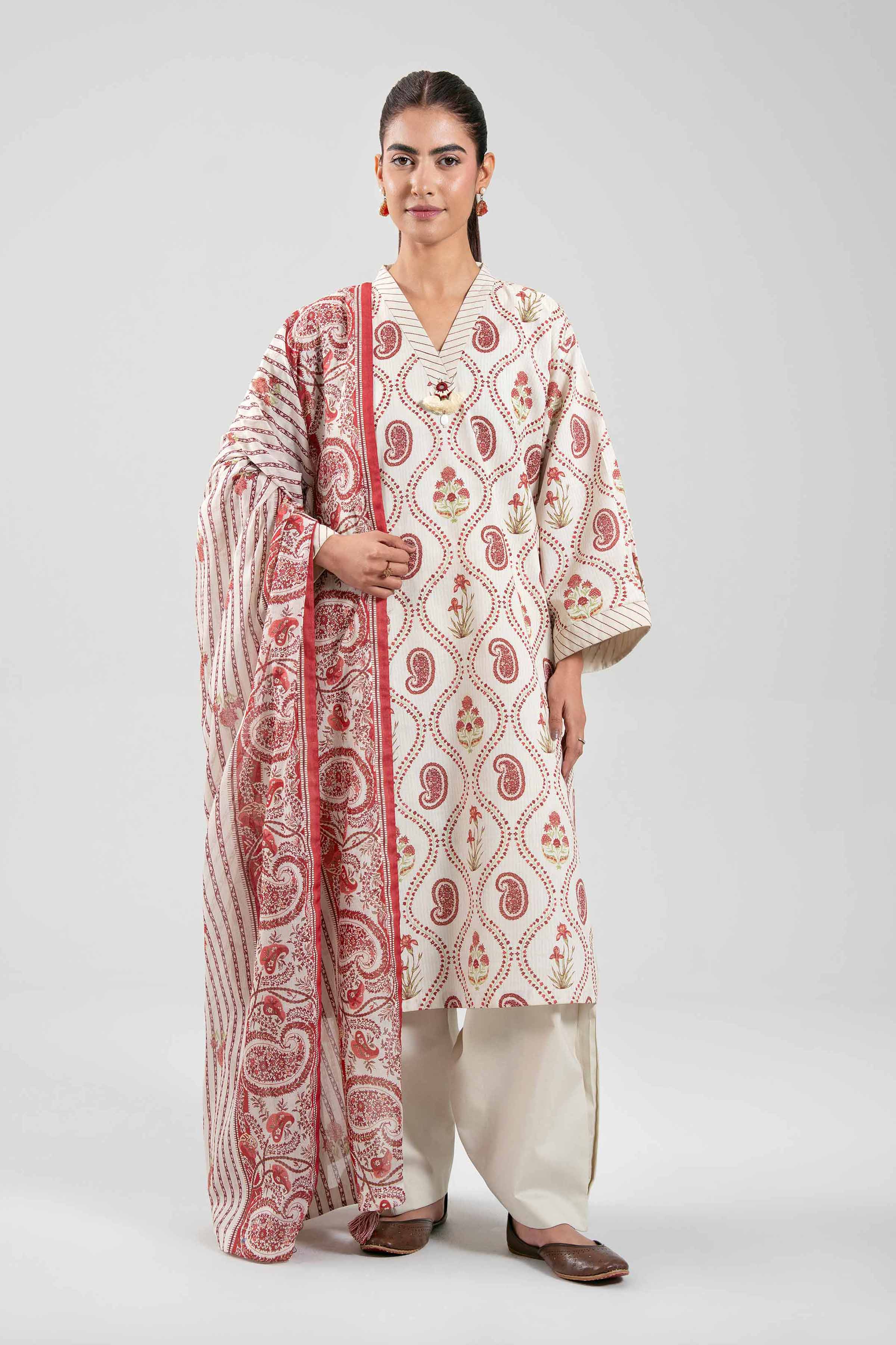 3 Piece - Printed Suit - 42601139 Beige Lawn 3PC Printed
