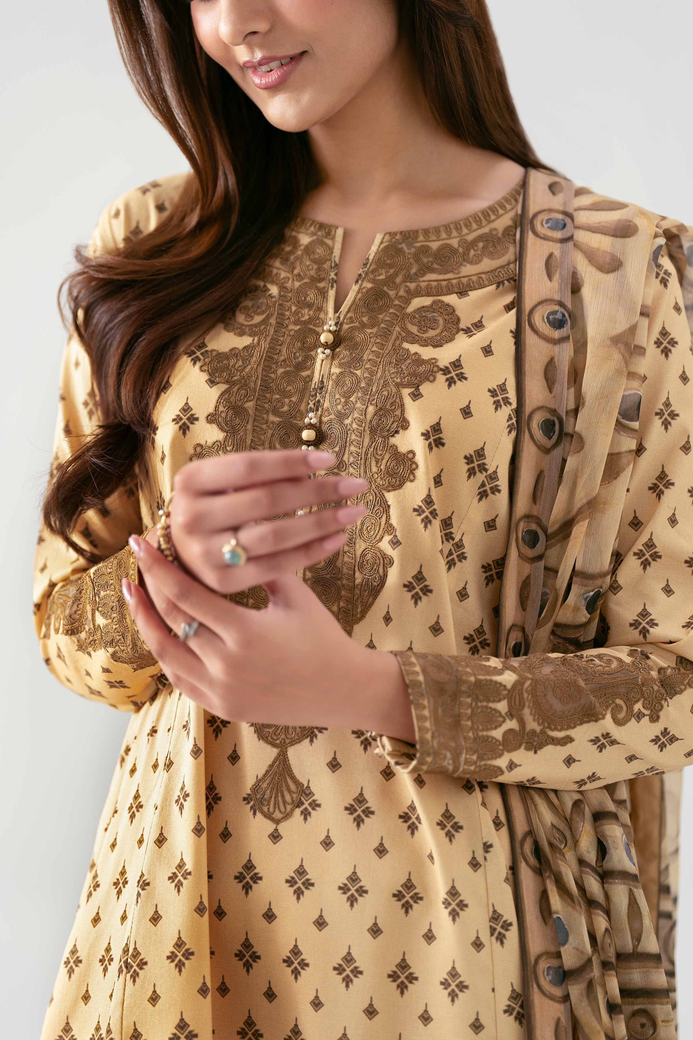 3 Piece - Embroidered Suit - 42601141 NishatUAE Cream Lawn 3PC Embroidered Unstitched