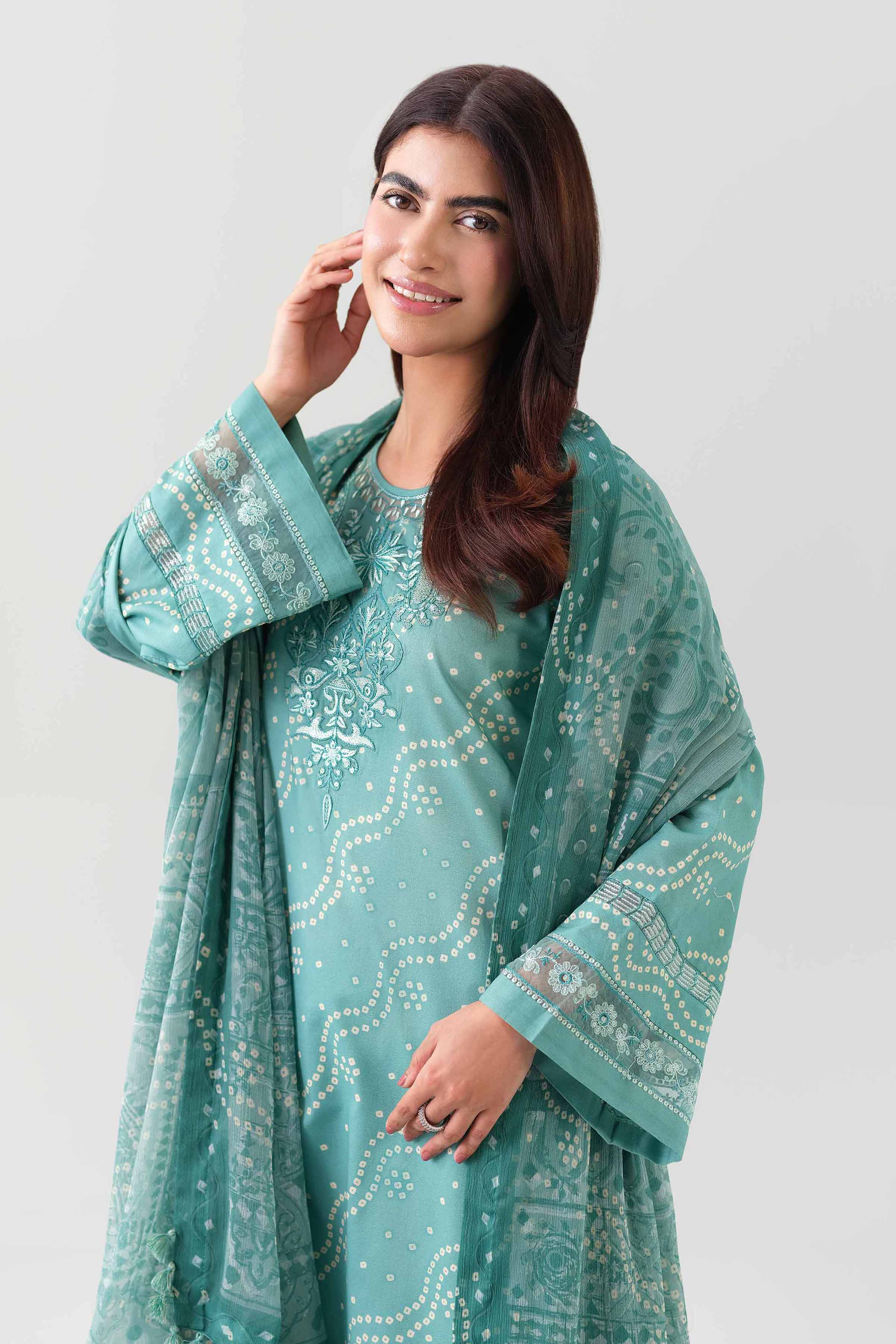 3 Piece - Embroidered Suit - 42601142 NishatUAE Green Lawn 3PC Embroidered Unstitched