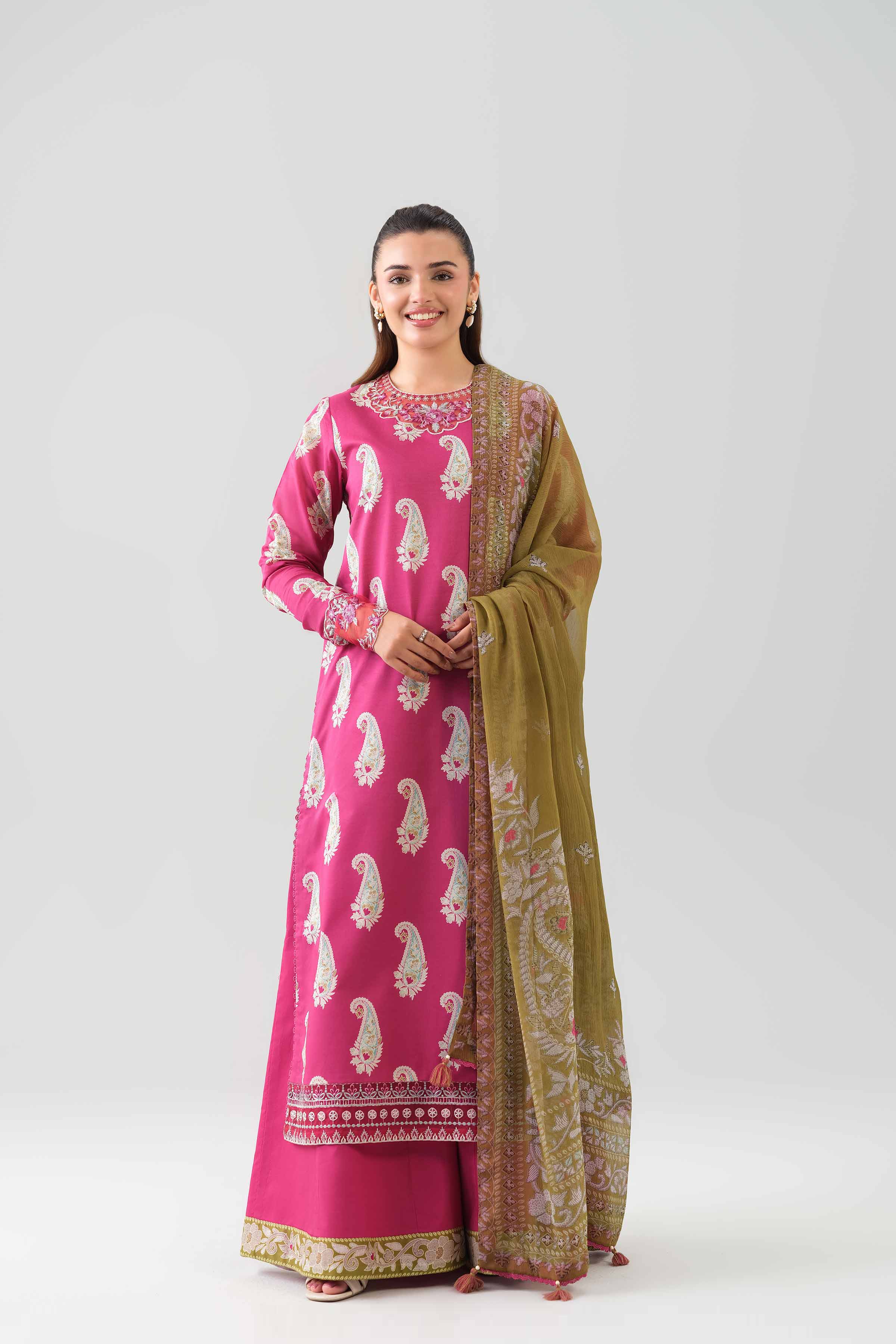 3 Piece - Embroidered Suit - 42601143 NishatUAE Pink Lawn 3PC Embroidered Unstitched