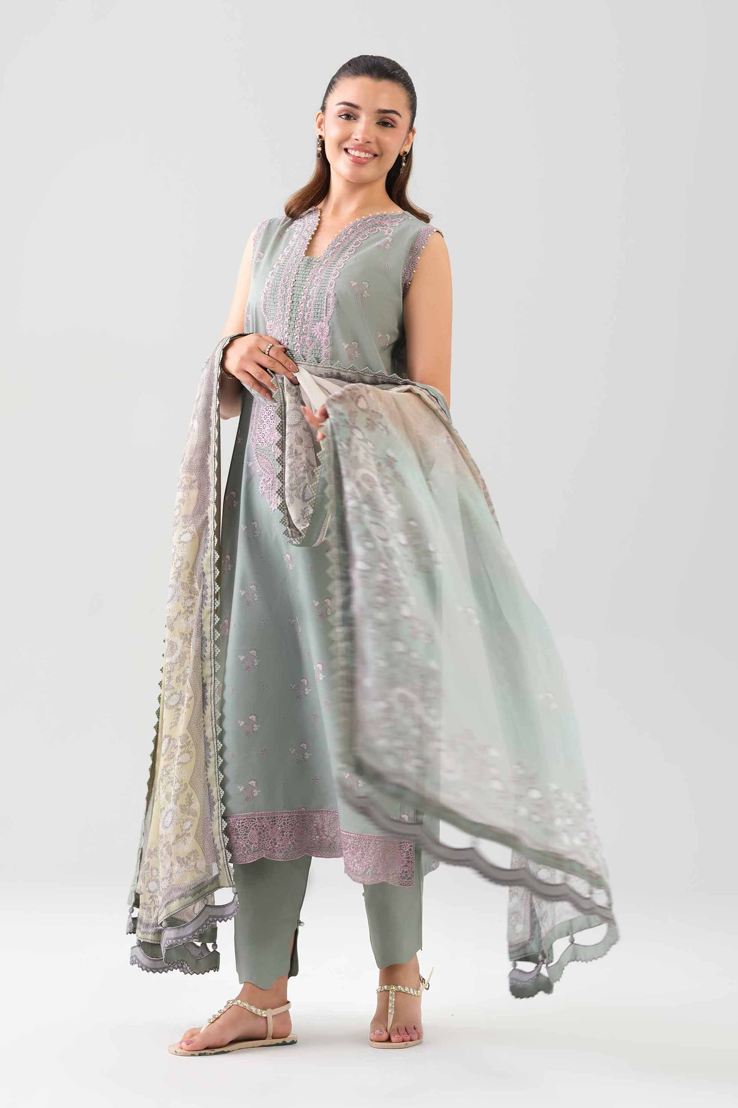 3 Piece - Embroidered Suit - 42601144 NishatUAE Green Lawn 3PC Embroidered Unstitched