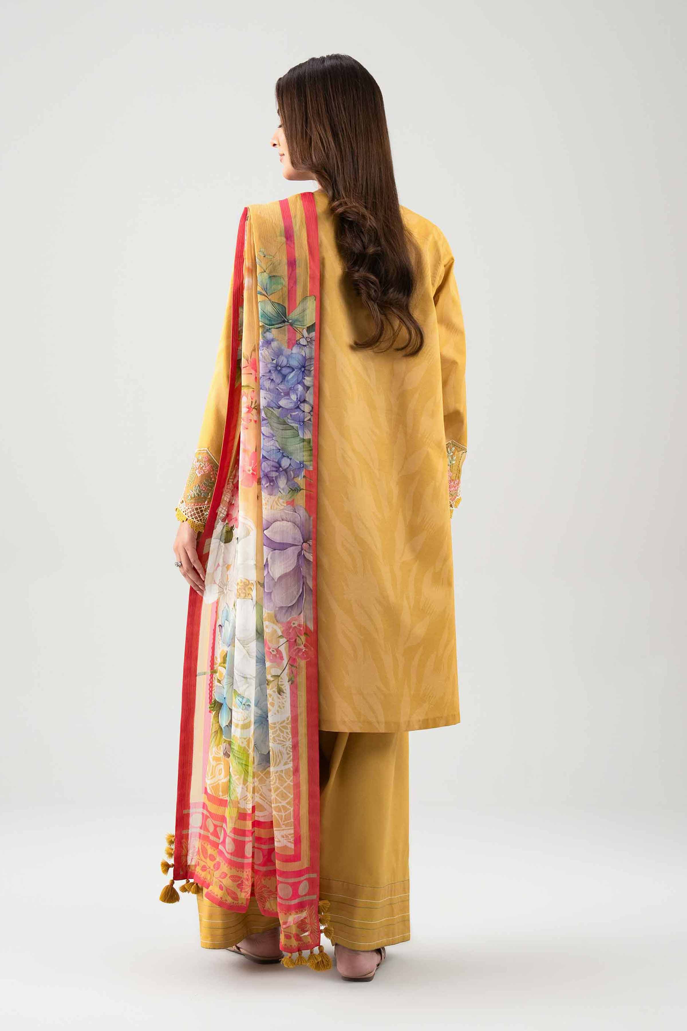 3 Piece - Embroidered Suit - 42601145 NishatUAE Yellow Lawn 3PC Embroidered Unstitched