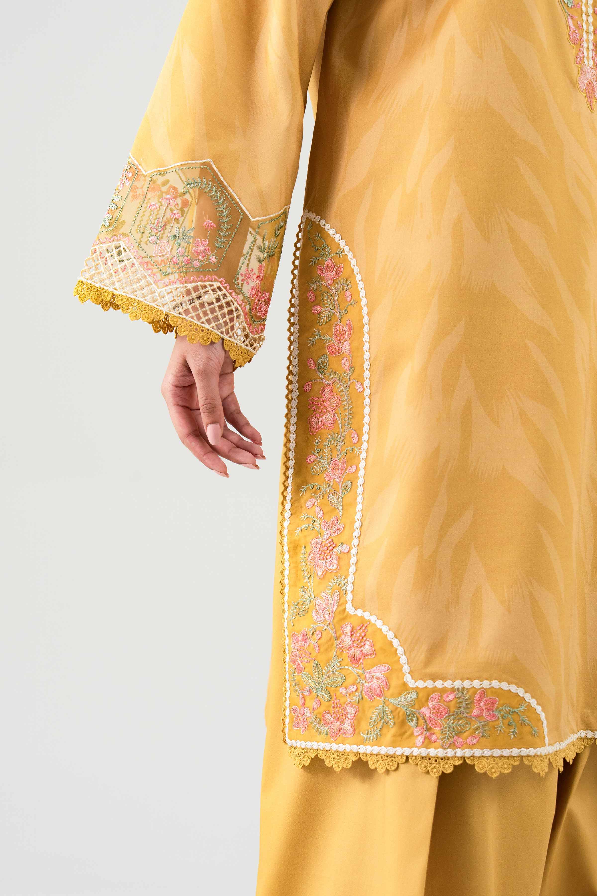 3 Piece - Embroidered Suit - 42601145 NishatUAE Yellow Lawn 3PC Embroidered Unstitched