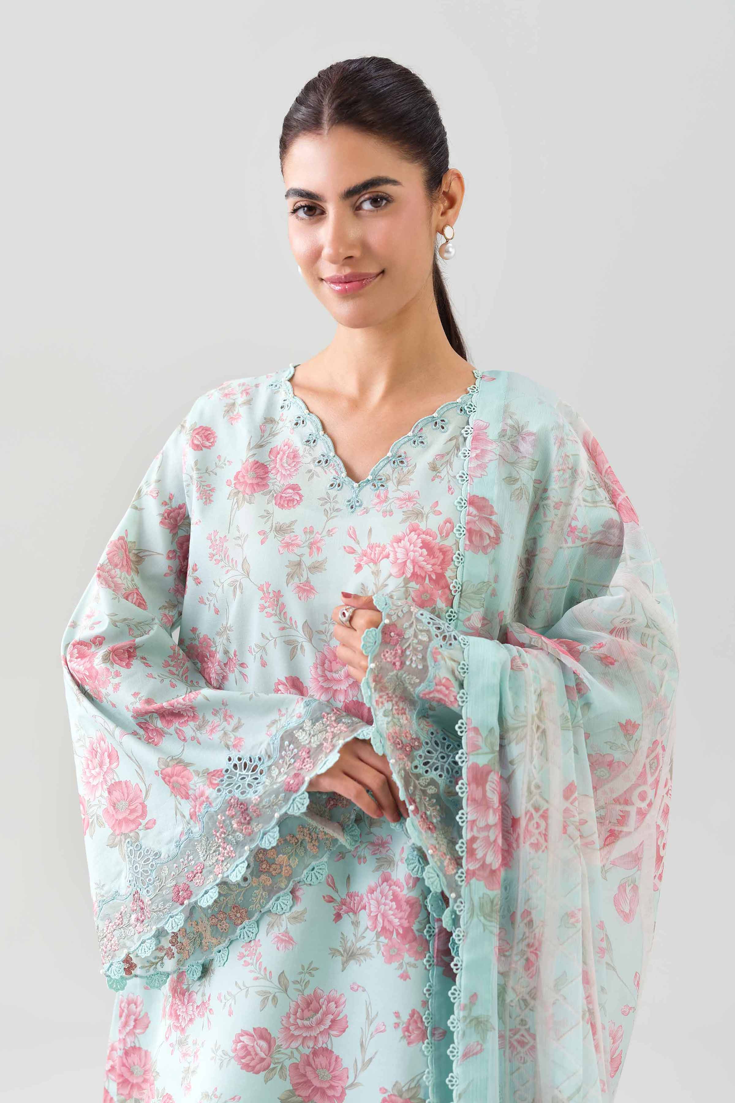 3 Piece - Embroidered Suit - 42601147 NishatUAE Green Lawn 3PC Embroidered Unstitched