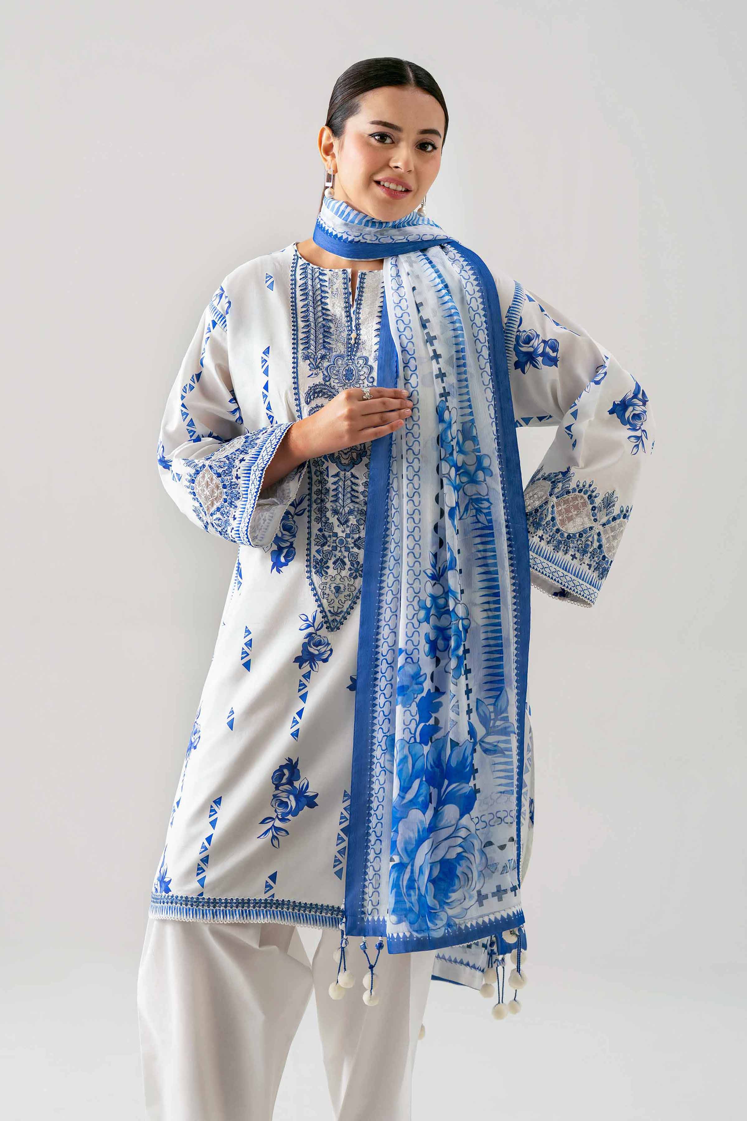 3 Piece - Embroidered Suit - 42601148 NishatUAE Blue Lawn 3PC Embroidered Unstitched