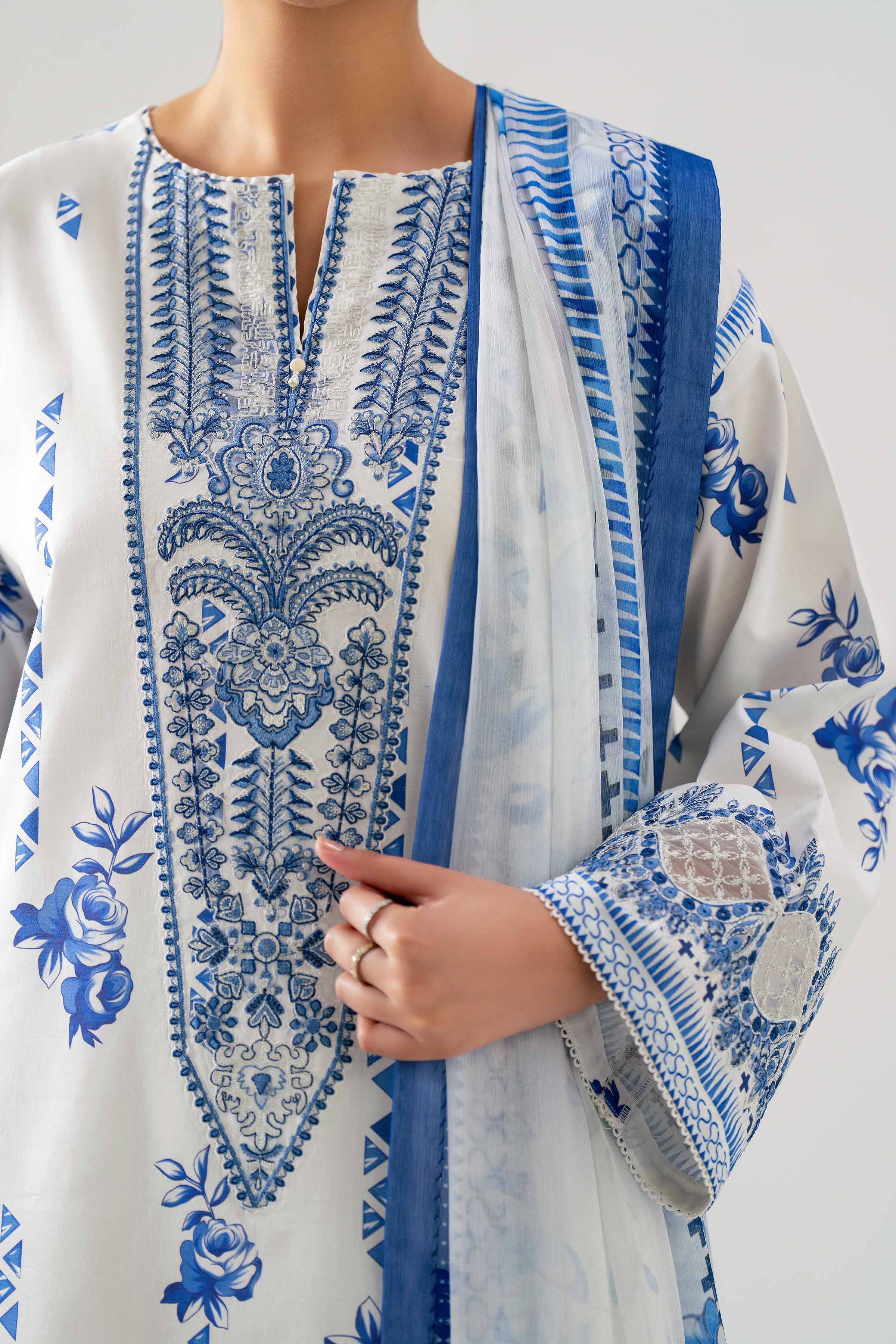 3 Piece - Embroidered Suit - 42601148 NishatUAE Blue Lawn 3PC Embroidered Unstitched