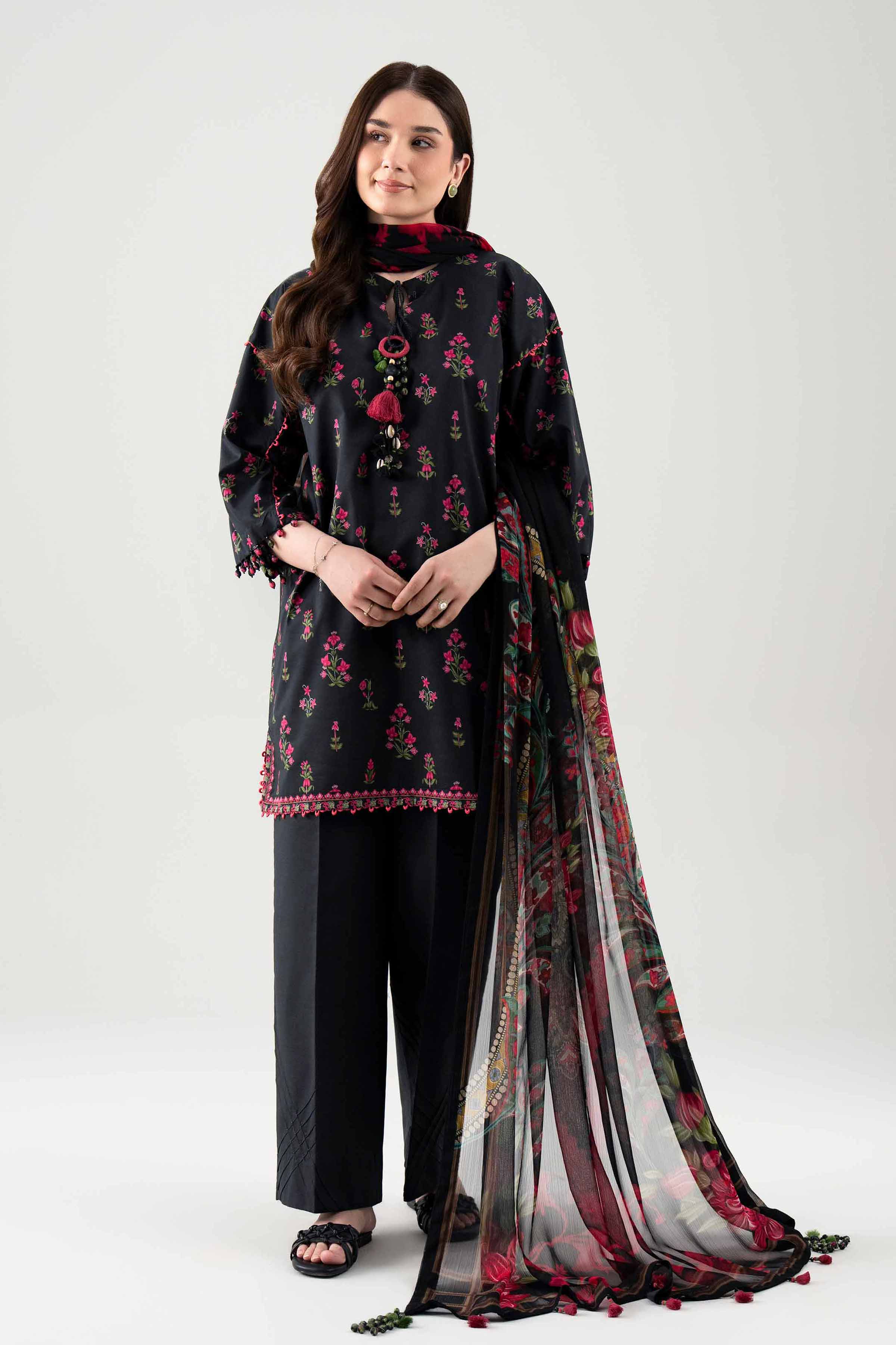 3 Piece - Printed Suit - 42601153 NishatUAE Black Lawn 3PC Printed Unstitched