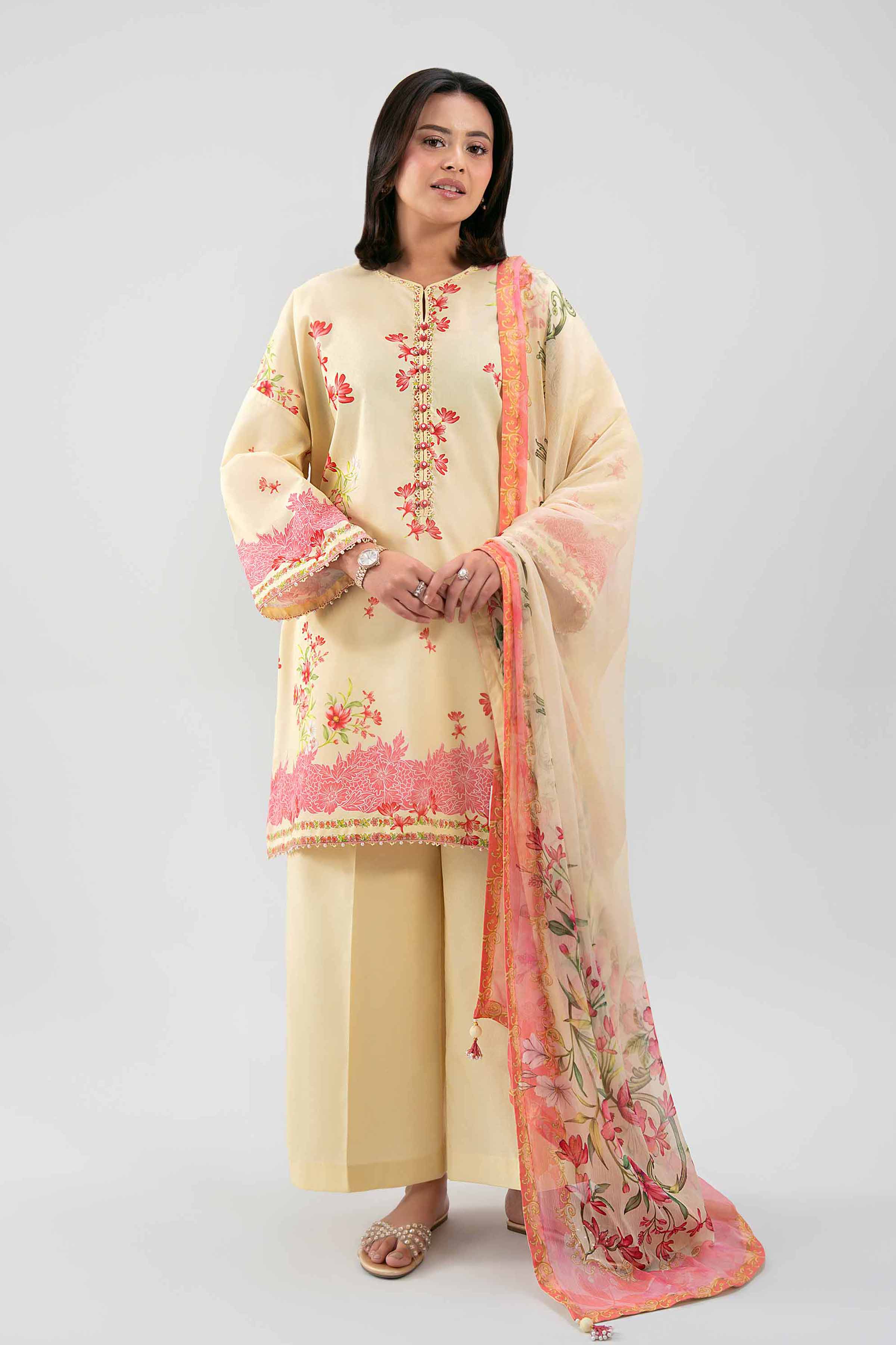 3 Piece - Printed Suit - 42601155 NishatUAE Cream Lawn 3PC Printed Unstitched