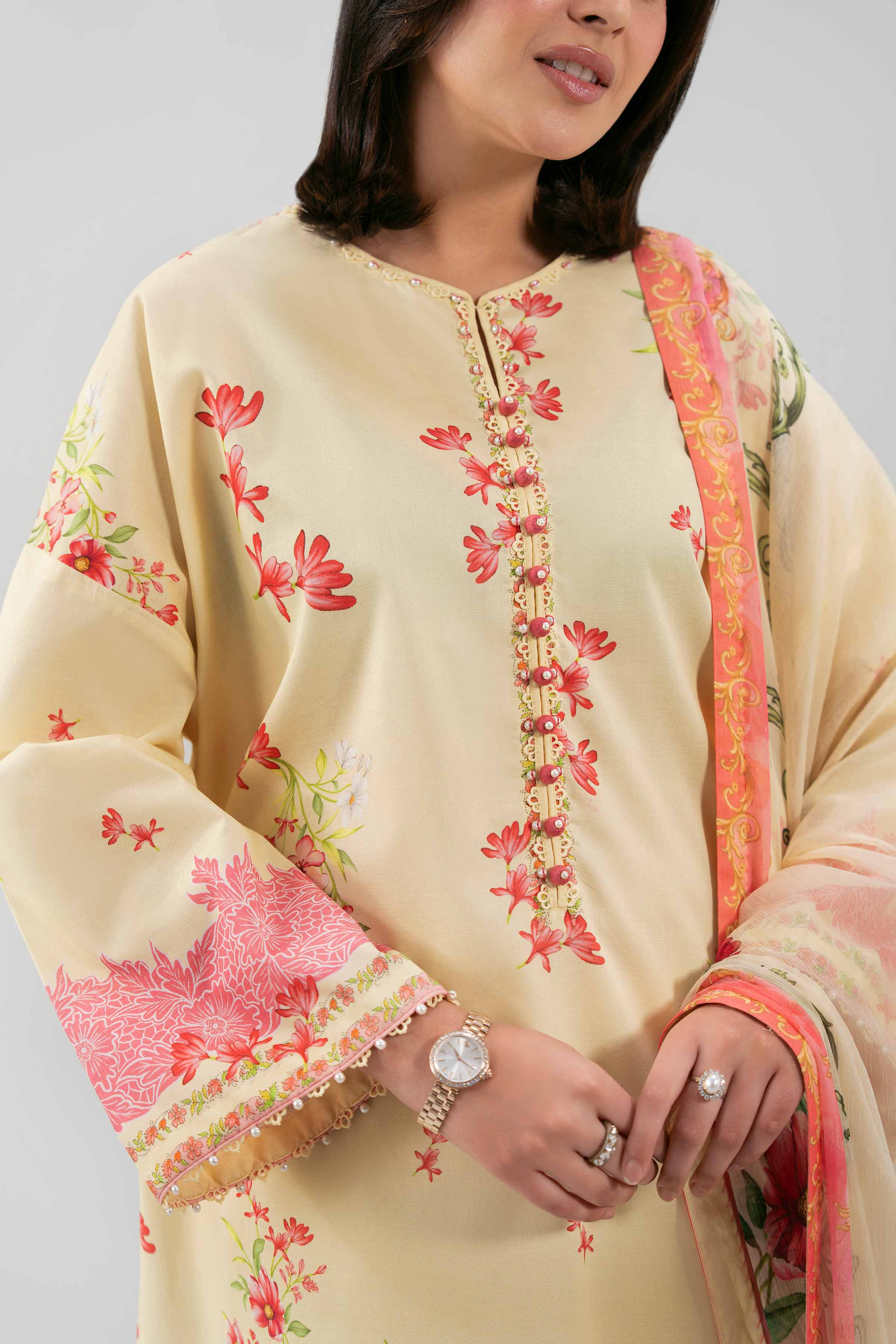 3 Piece - Printed Suit - 42601155 NishatUAE Cream Lawn 3PC Printed Unstitched