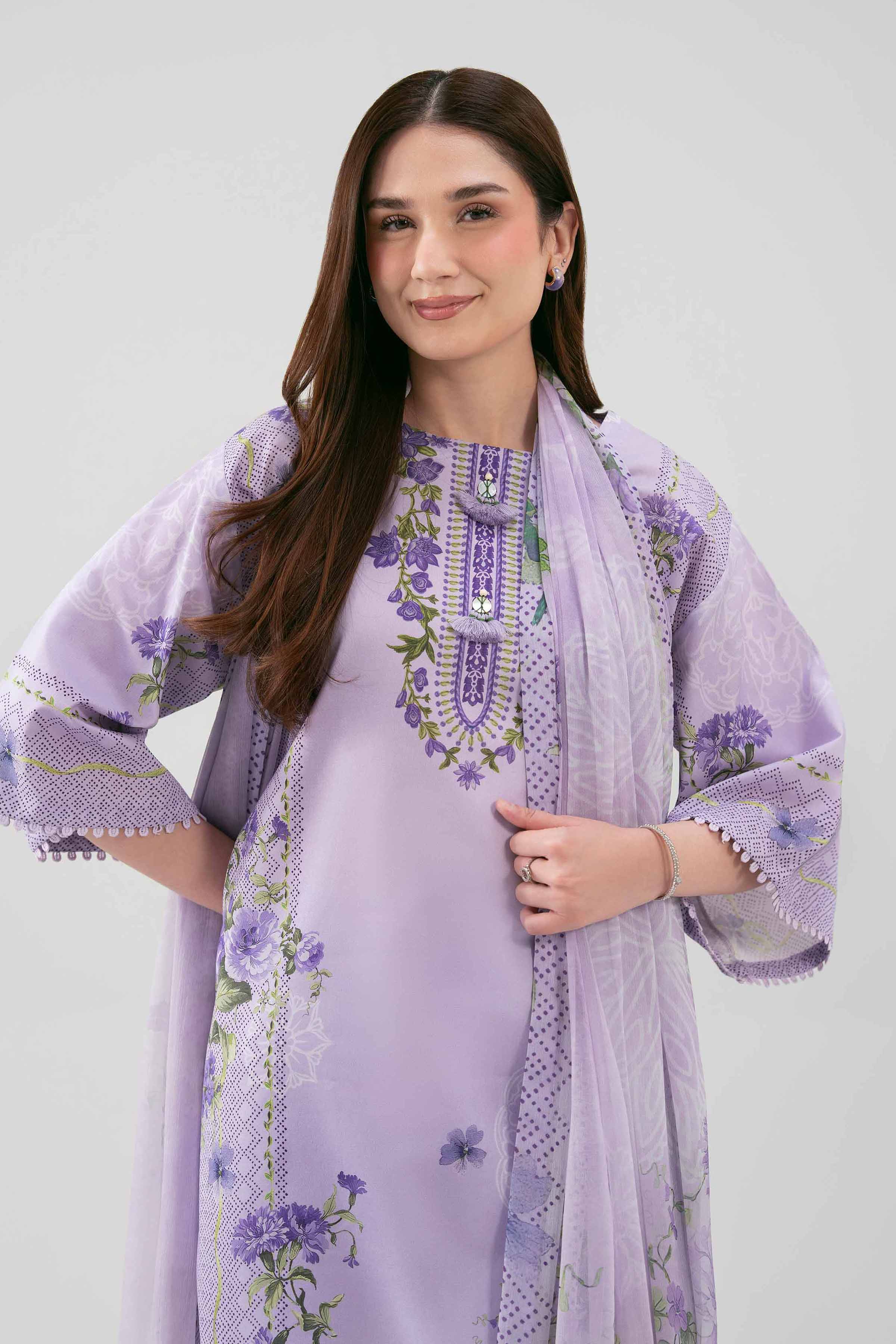 3 Piece - Printed Suit - 42601156 NishatUAE Purple Lawn 3PC Printed Unstitched