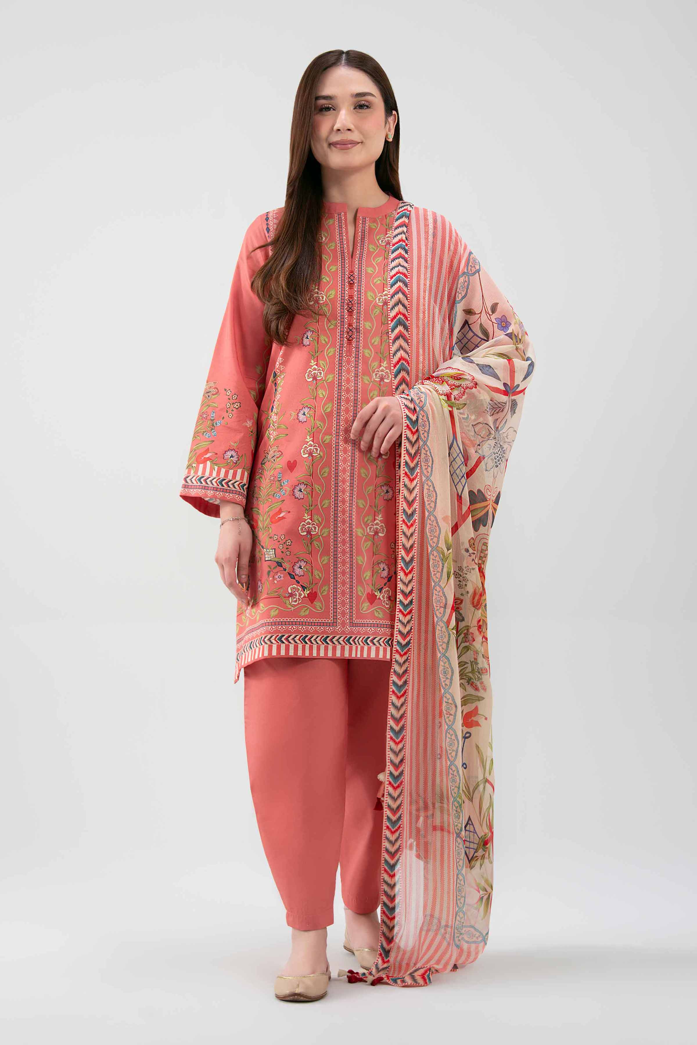 3 Piece - Printed Suit - 42601158 NishatUAE Orange Lawn 3PC Printed Unstitched