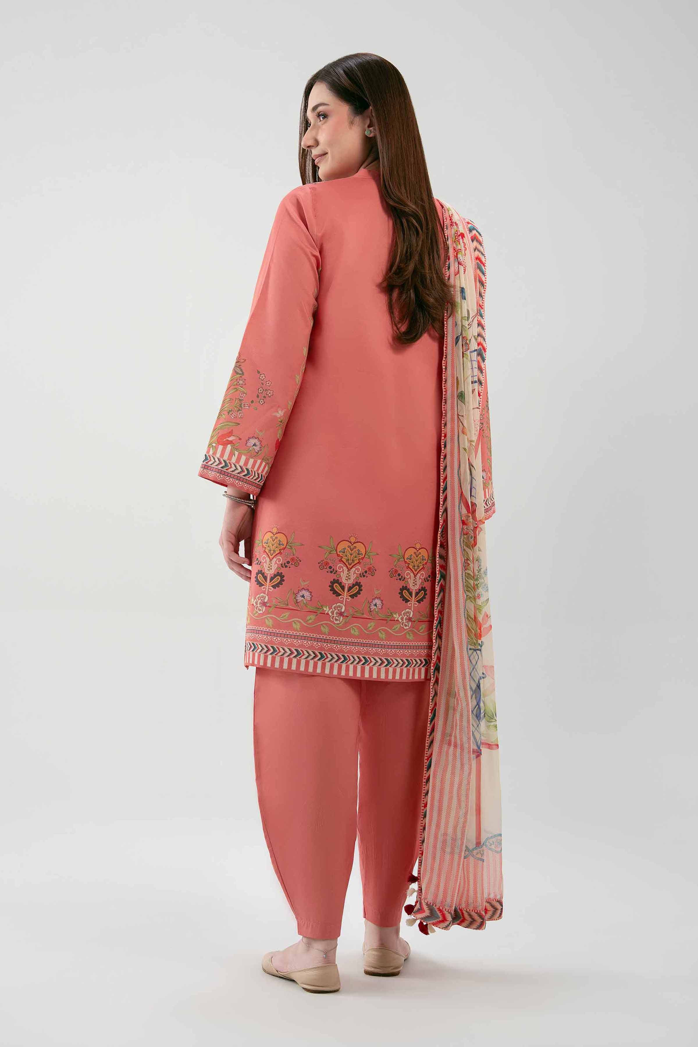 3 Piece - Printed Suit - 42601158 NishatUAE Orange Lawn 3PC Printed Unstitched
