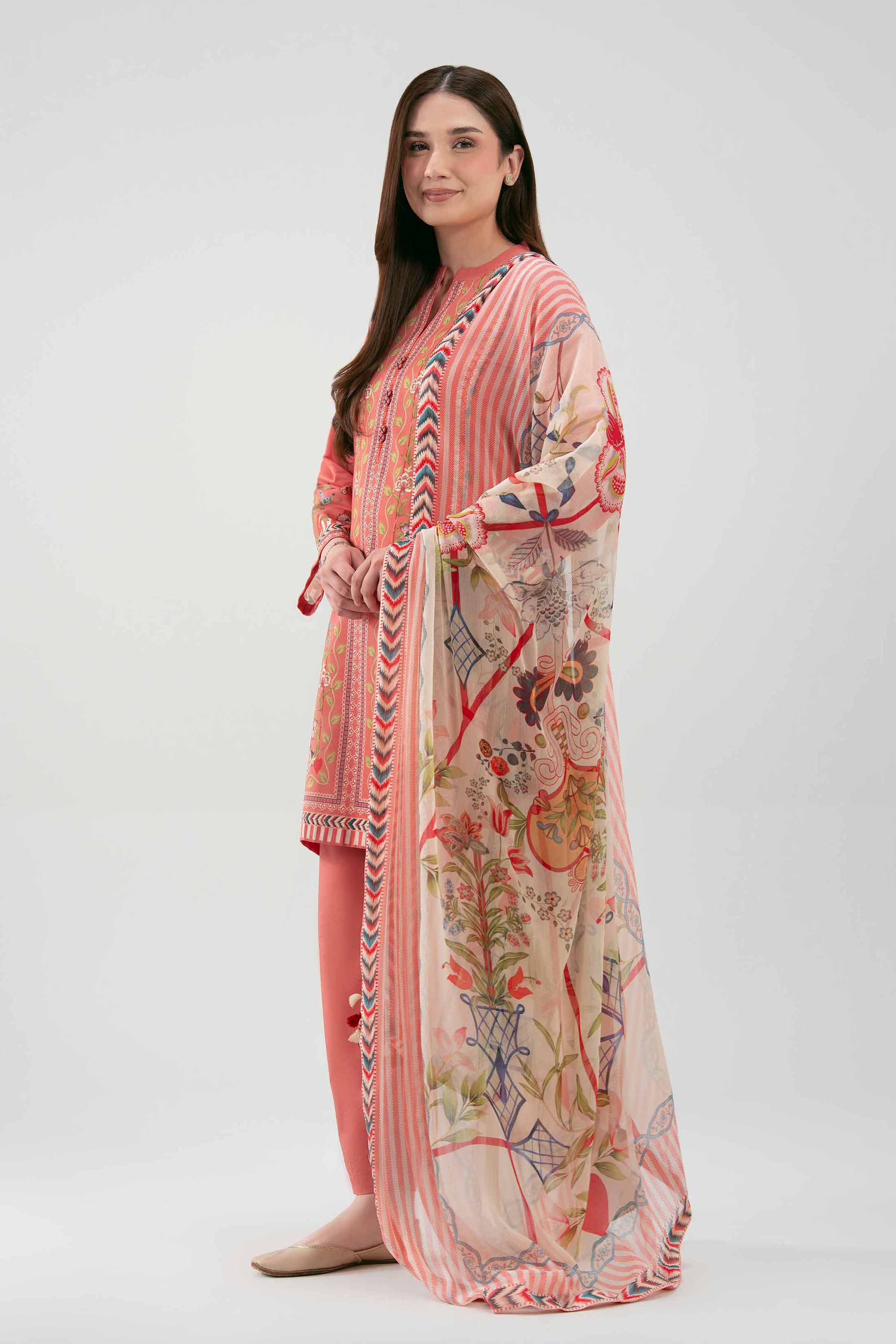 3 Piece - Printed Suit - 42601158 NishatUAE Orange Lawn 3PC Printed Unstitched