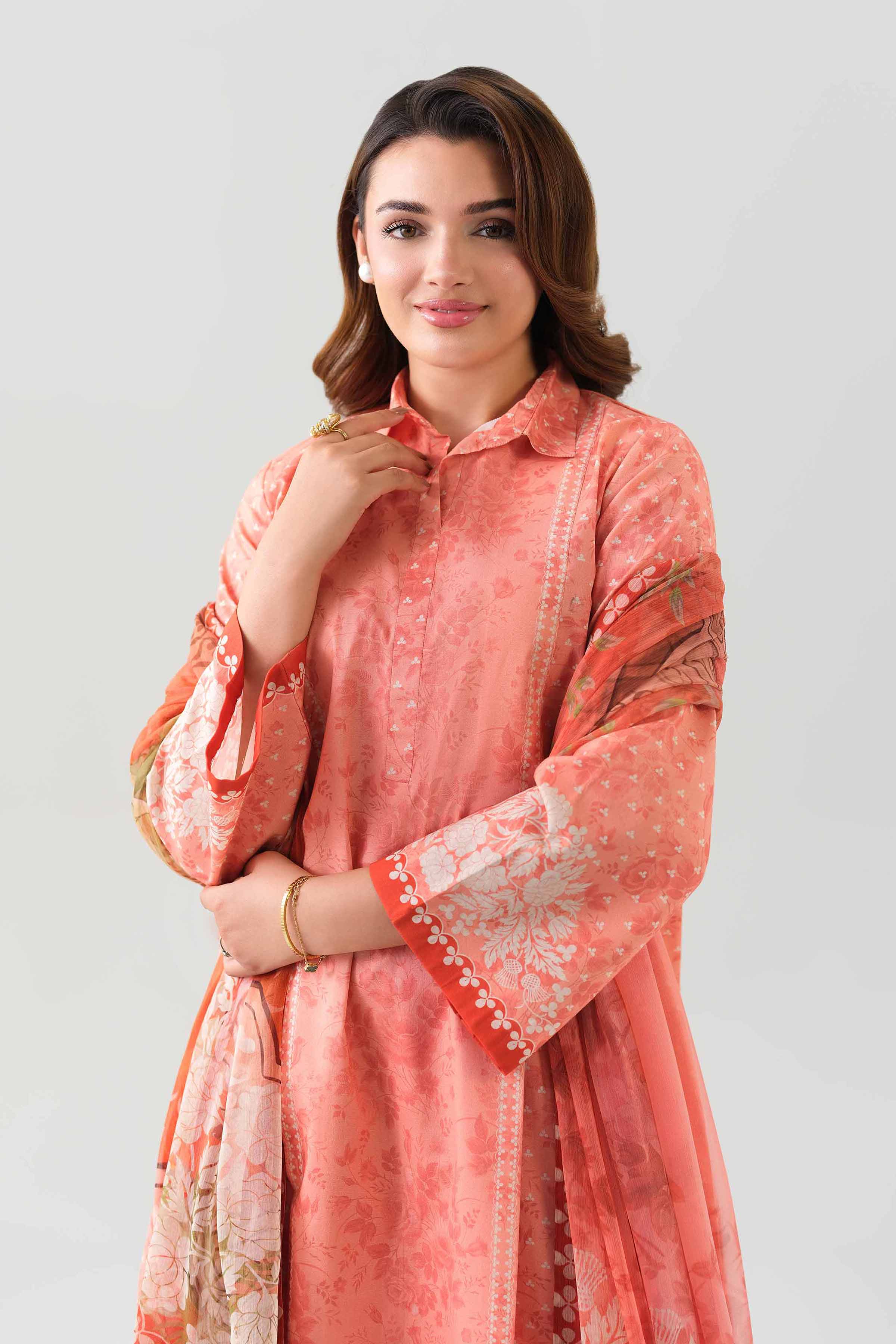 3 Piece - Printed Suit - 42601159 NishatUAE Orange Lawn 3PC Printed Unstitched