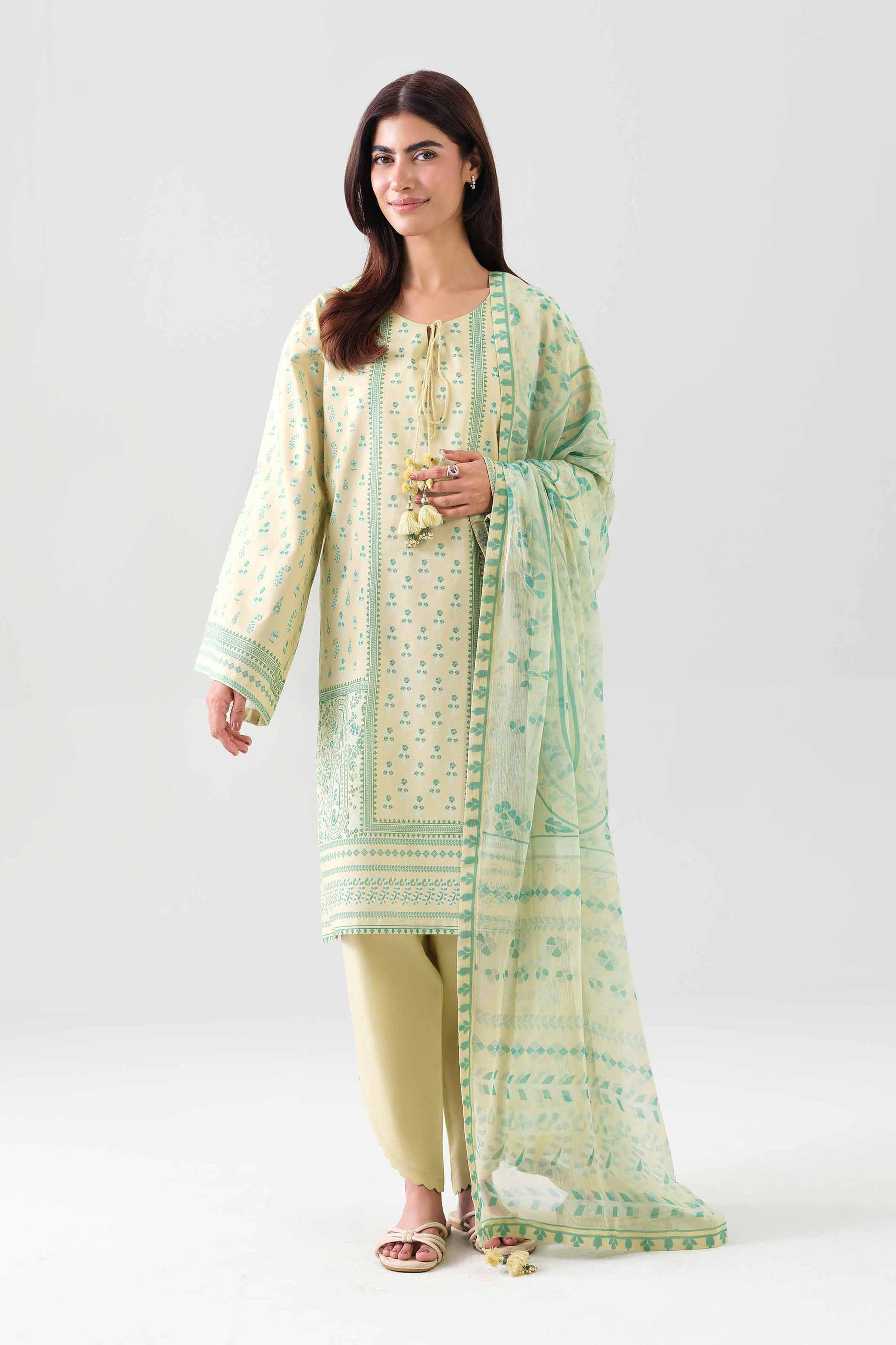 3 Piece - Printed Suit - 42601160 NishatUAE Green Lawn 3PC Printed Unstitched