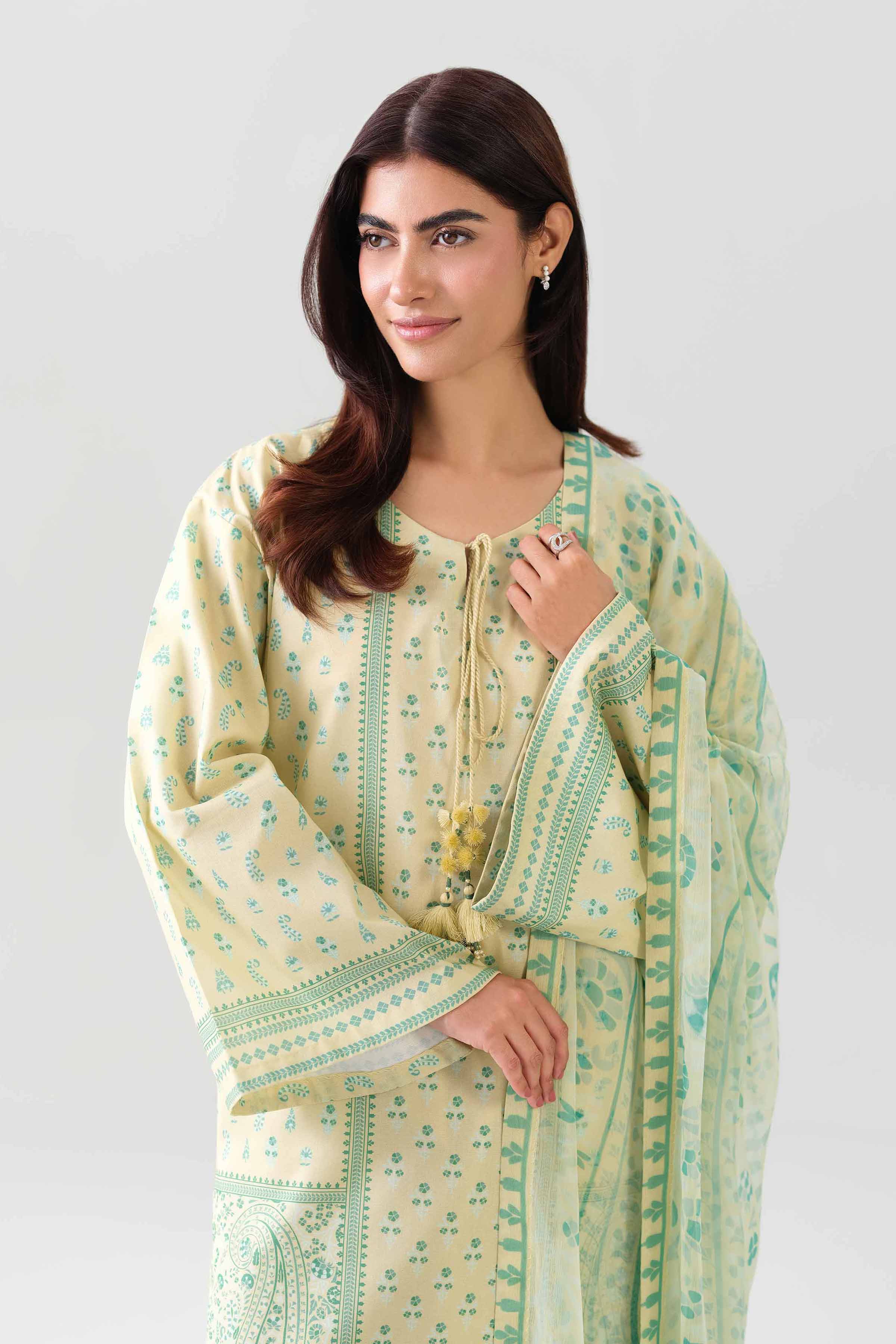 3 Piece - Printed Suit - 42601160 NishatUAE Green Lawn 3PC Printed Unstitched