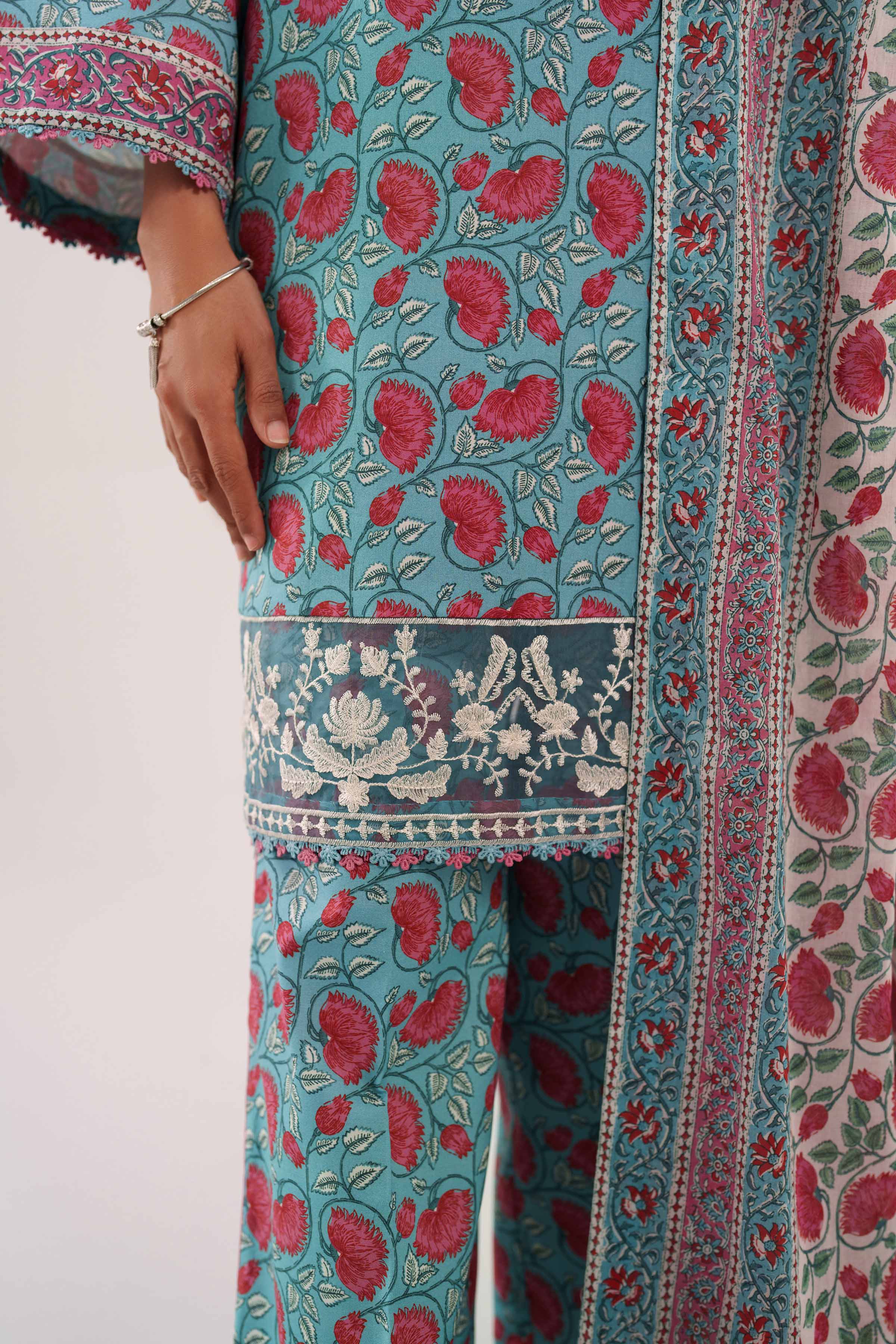 3 Piece - Printed Embroidered Suit - 42601168