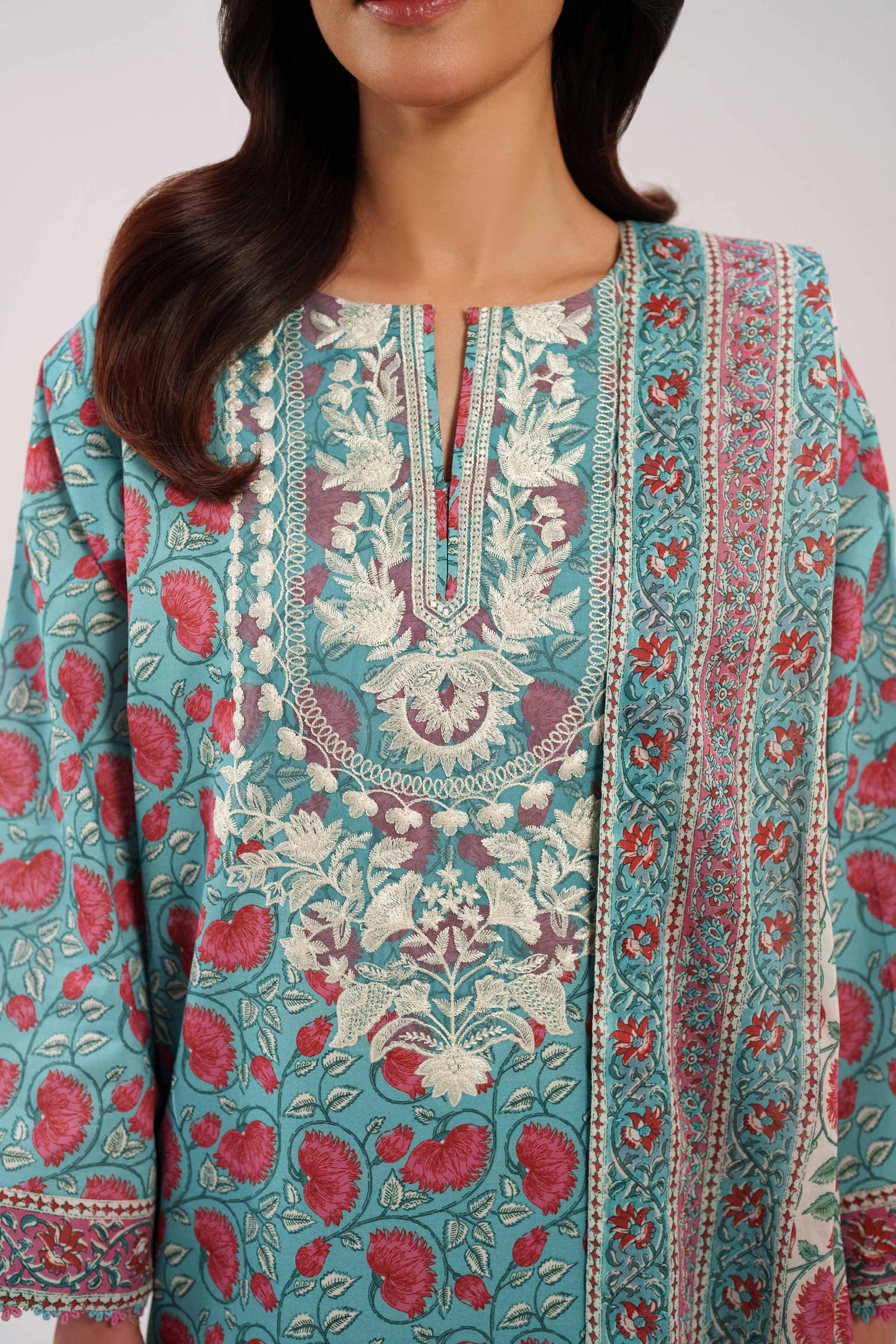 3 Piece - Printed Embroidered Suit - 42601168