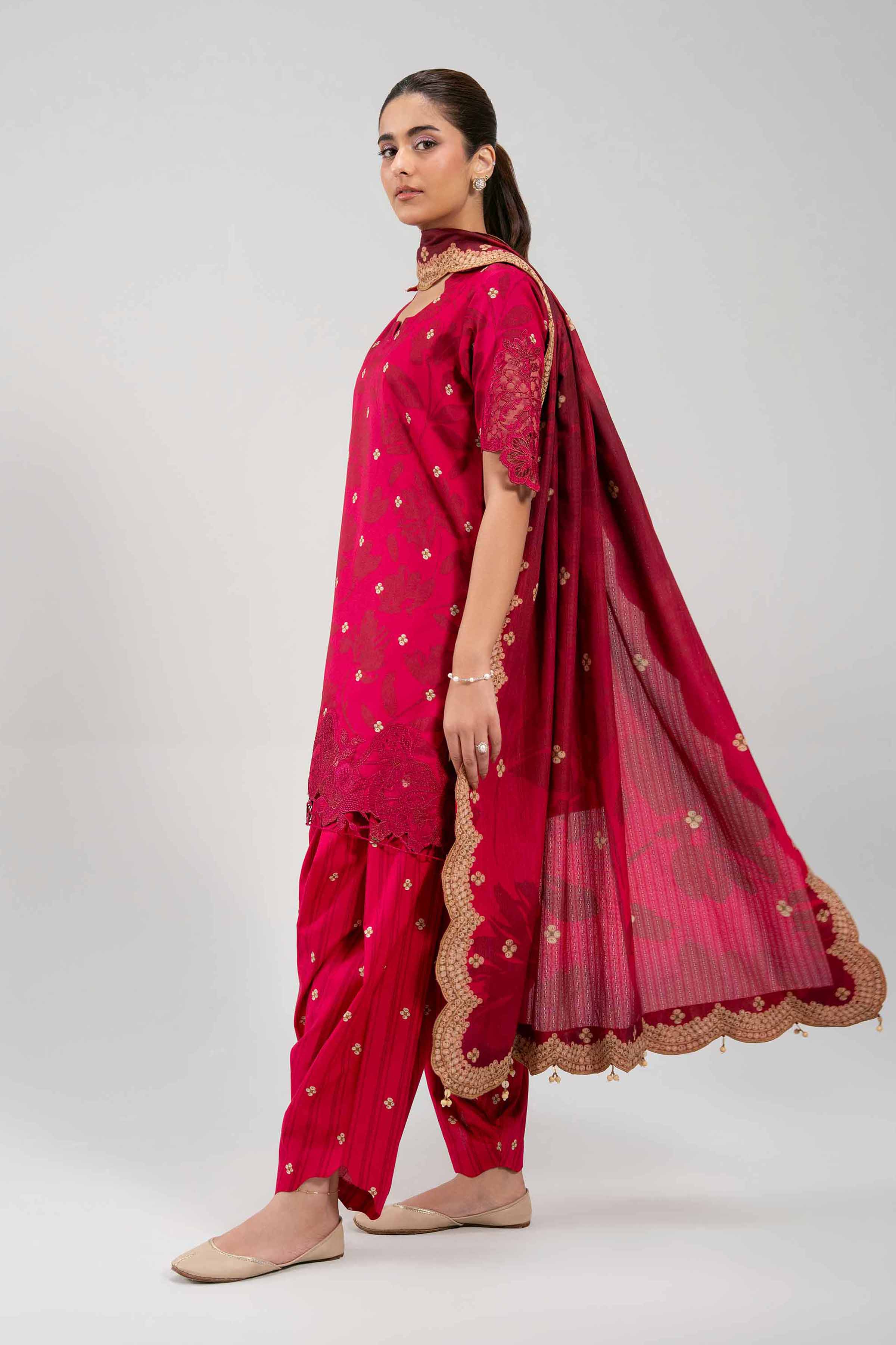 3 Piece - Embroidered Suit - 42601202 NishatUAE Pink Lawn 3PC Embroidered Unstitched