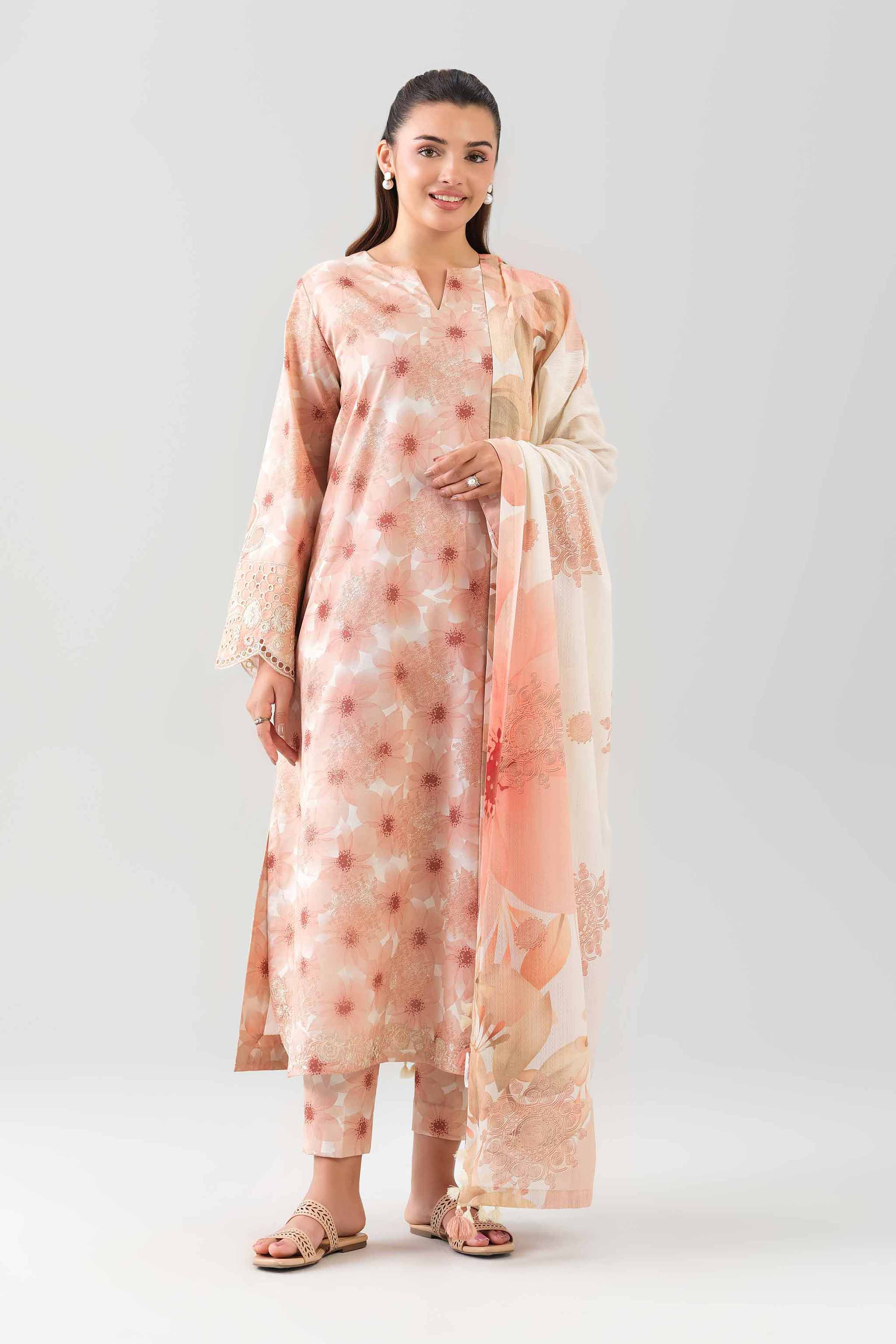 3 Piece - Embroidered Suit - 42601203 NishatUAE Pink Lawn 3PC Embroidered Unstitched