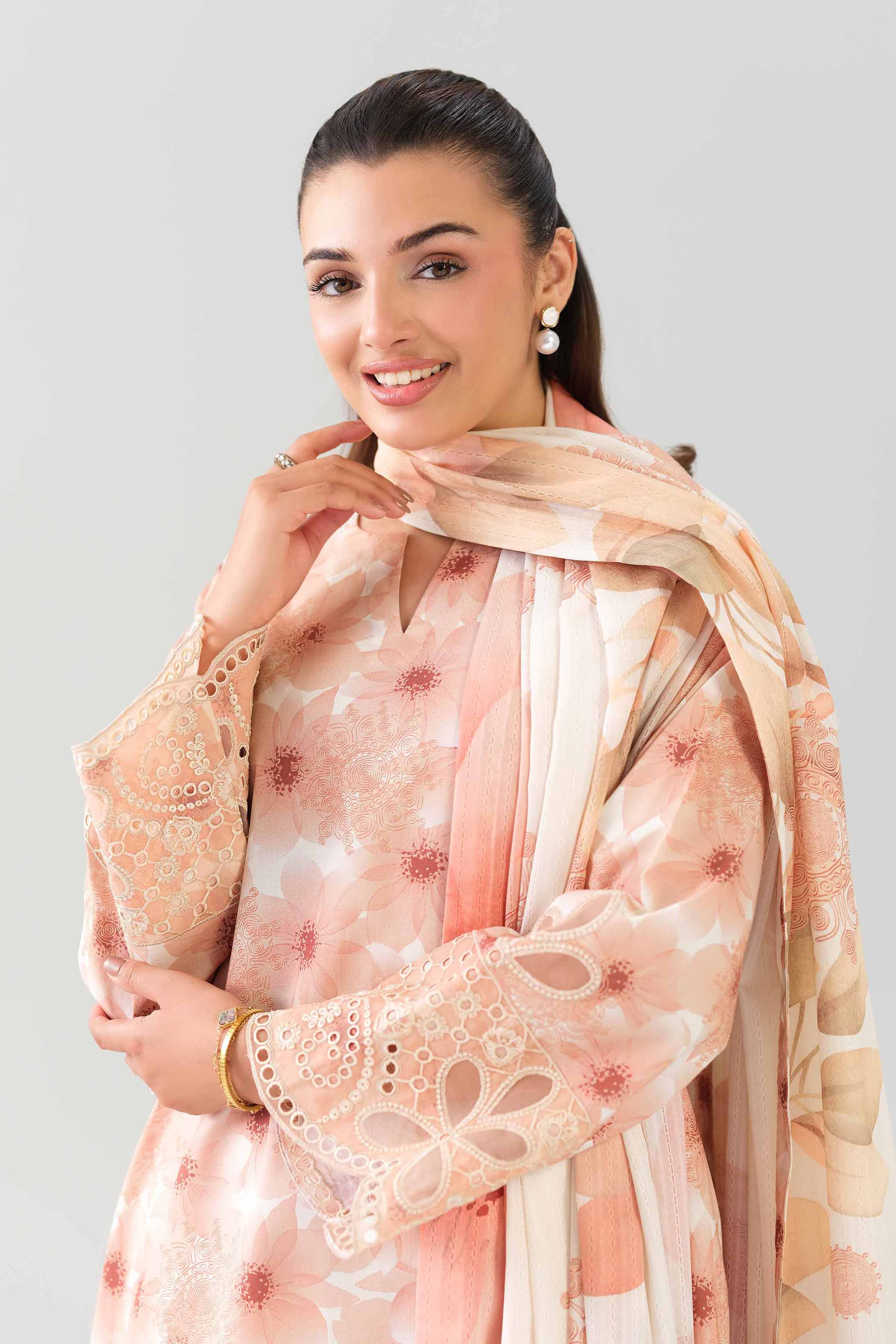 3 Piece - Embroidered Suit - 42601203 NishatUAE Pink Lawn 3PC Embroidered Unstitched