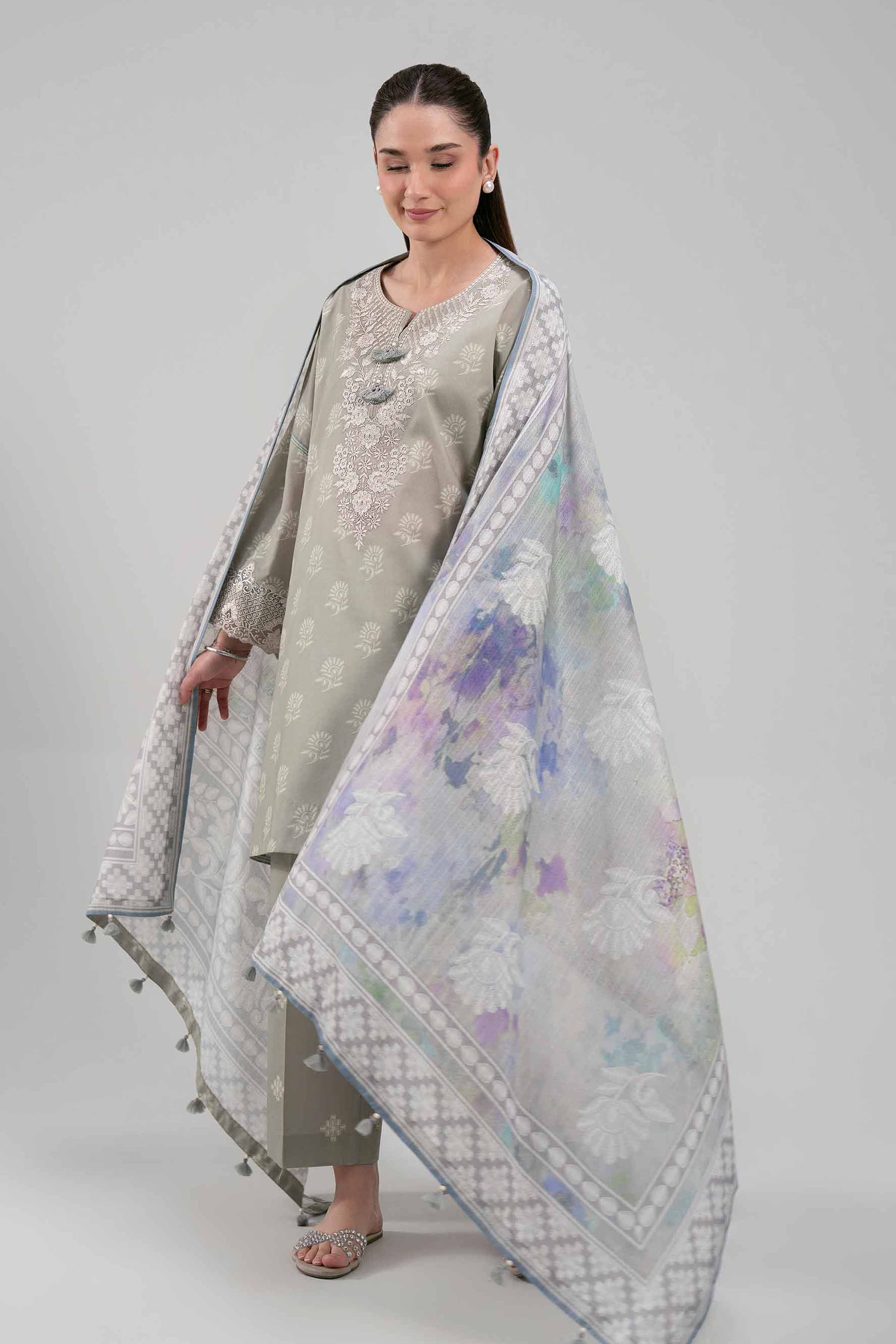 3 Piece - Embroidered Suit - 42601204 NishatUAE Green Lawn 3PC Embroidered Unstitched