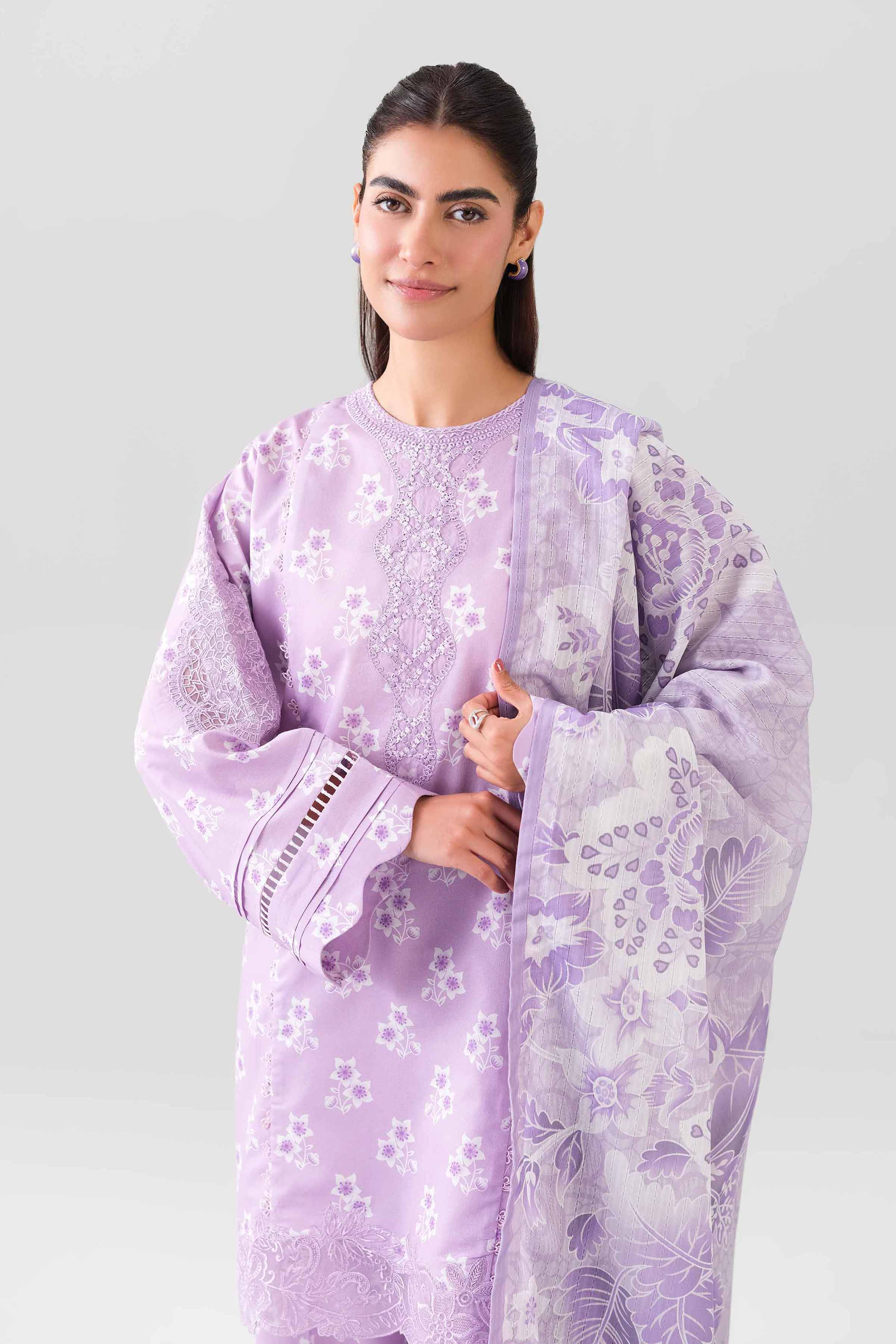 3 Piece - Embroidered Suit - 42601207 NishatUAE Purple Lawn 3PC Embroidered Unstitched