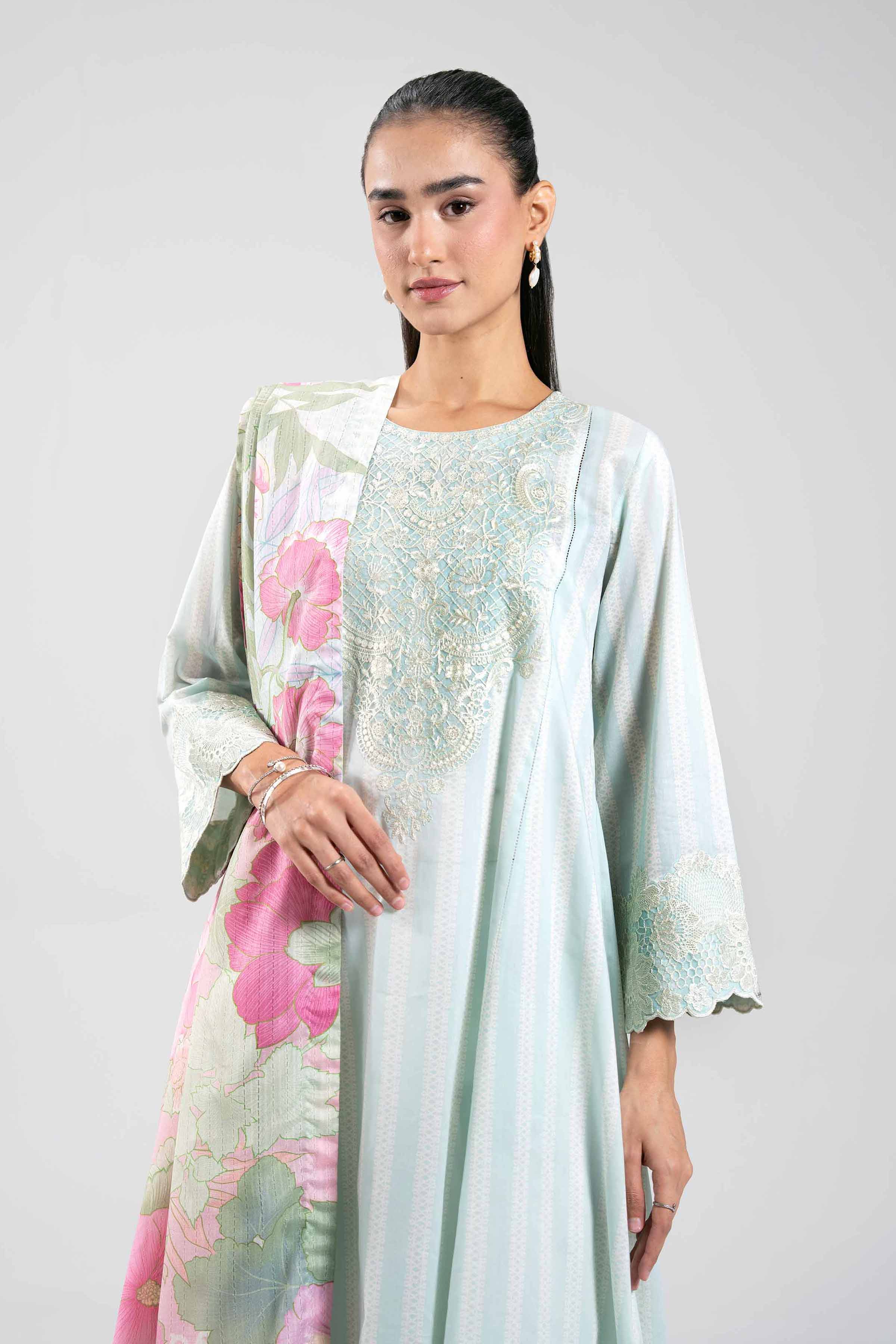 NISHAT UAE 3Pc Embroidered Unstitched Women Green Lawn Suit