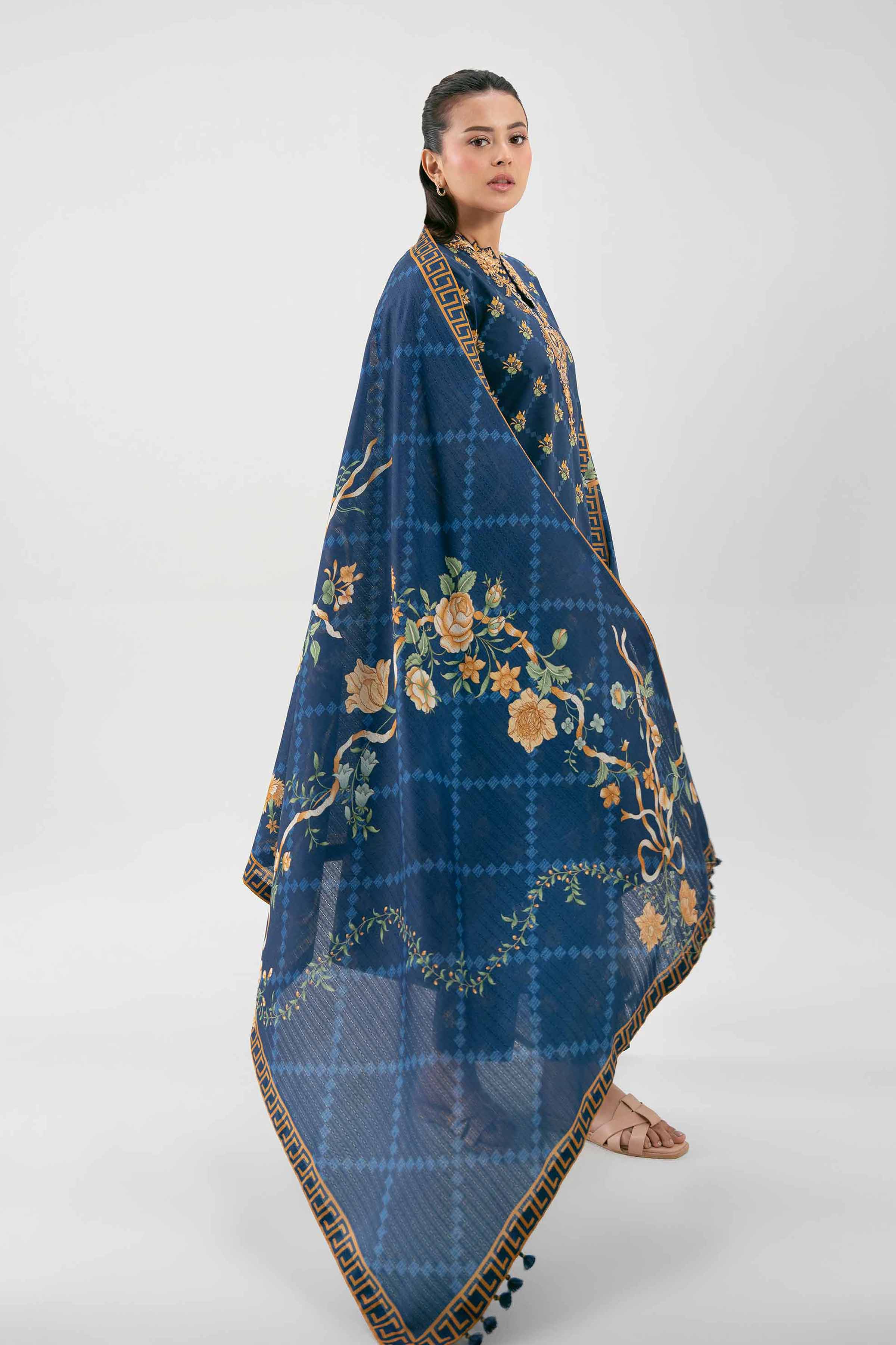 3 Piece - Embroidered Suit - 42601209 NishatUAE Blue Lawn 3PC Embroidered Unstitched