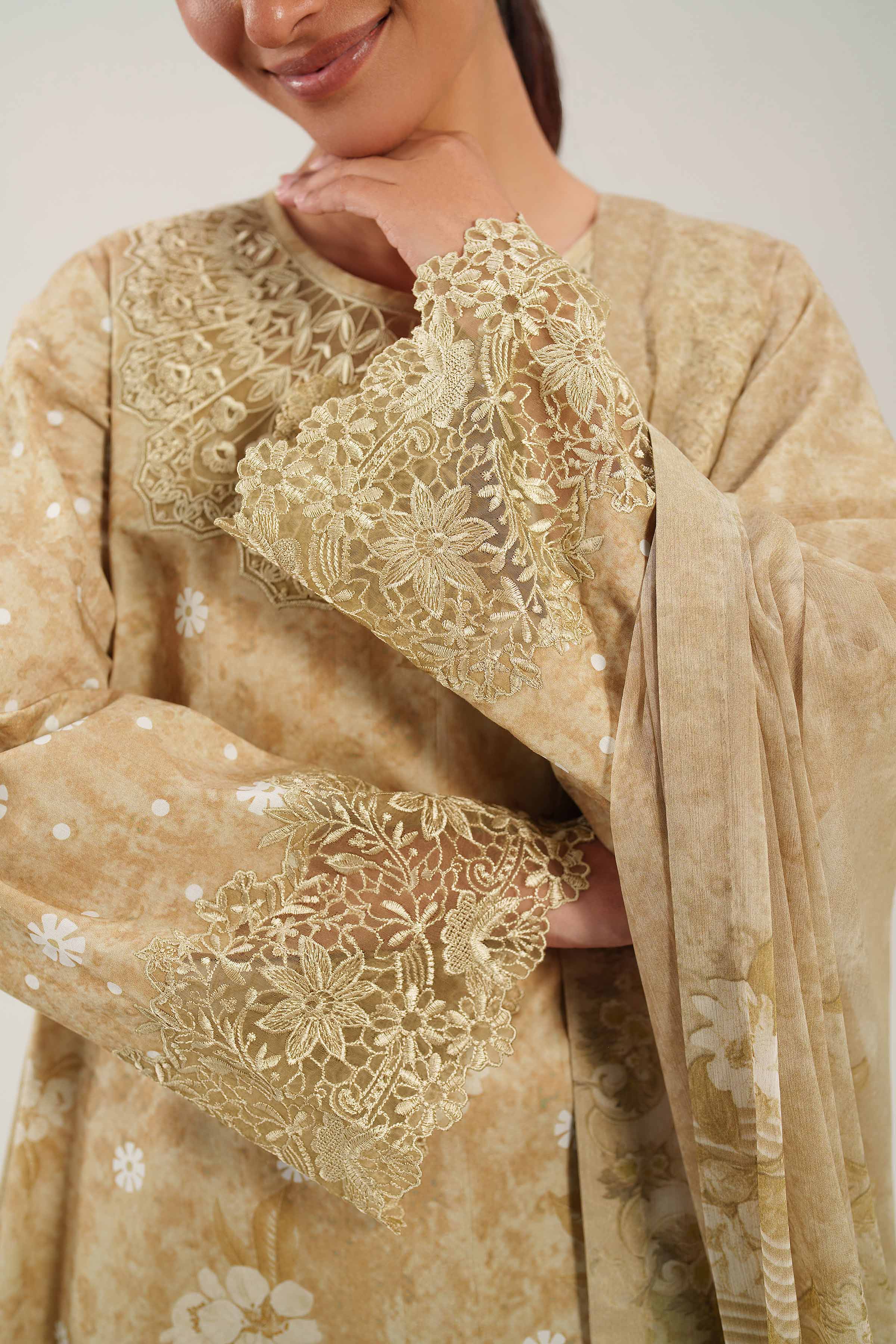 3 Piece - Embroidered Suit - 42601215 NishatUAE Yellow Cambric 3PC Embroidered Unstitched