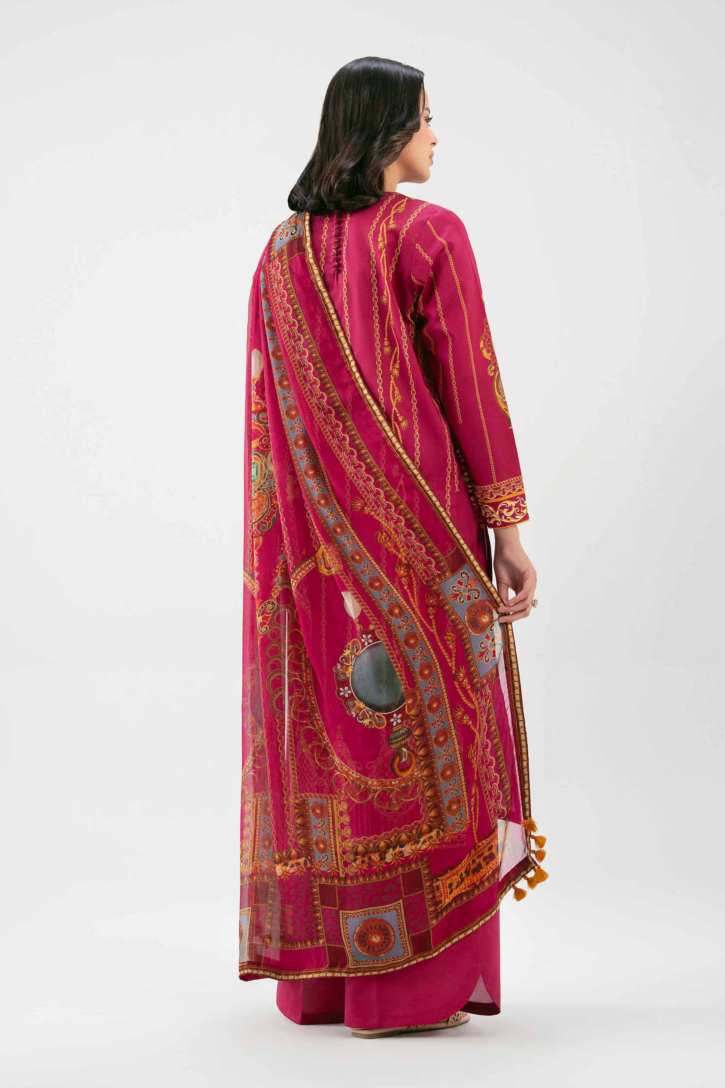 3 Piece - Embroidered Suit - 42601217 NishatUAE Maroon Cambric 3PC Embroidered Unstitched