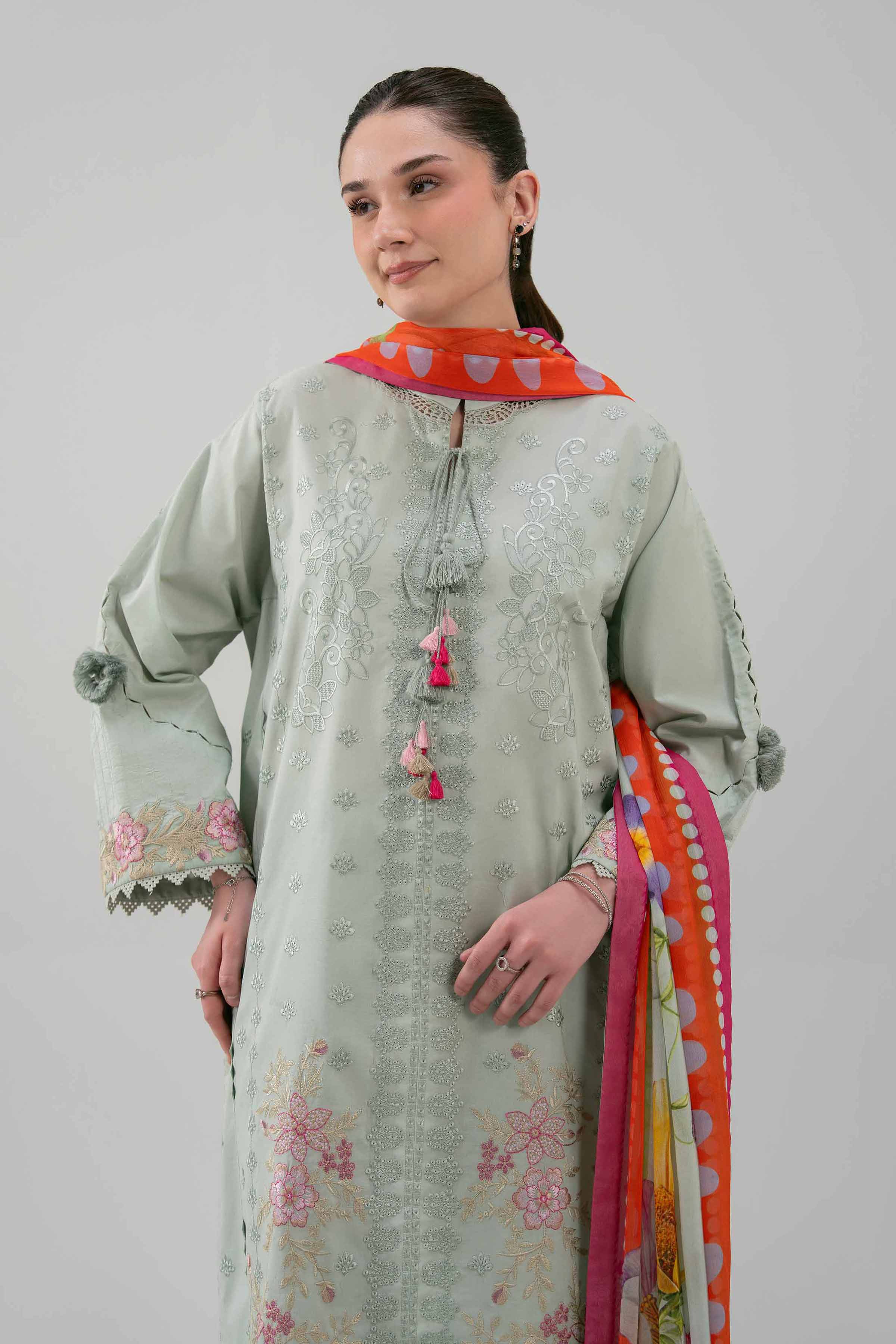 3 Piece - Embroidered Suit - 42601221 NishatUAE Green Lawn 3PC Embroidered Unstitched