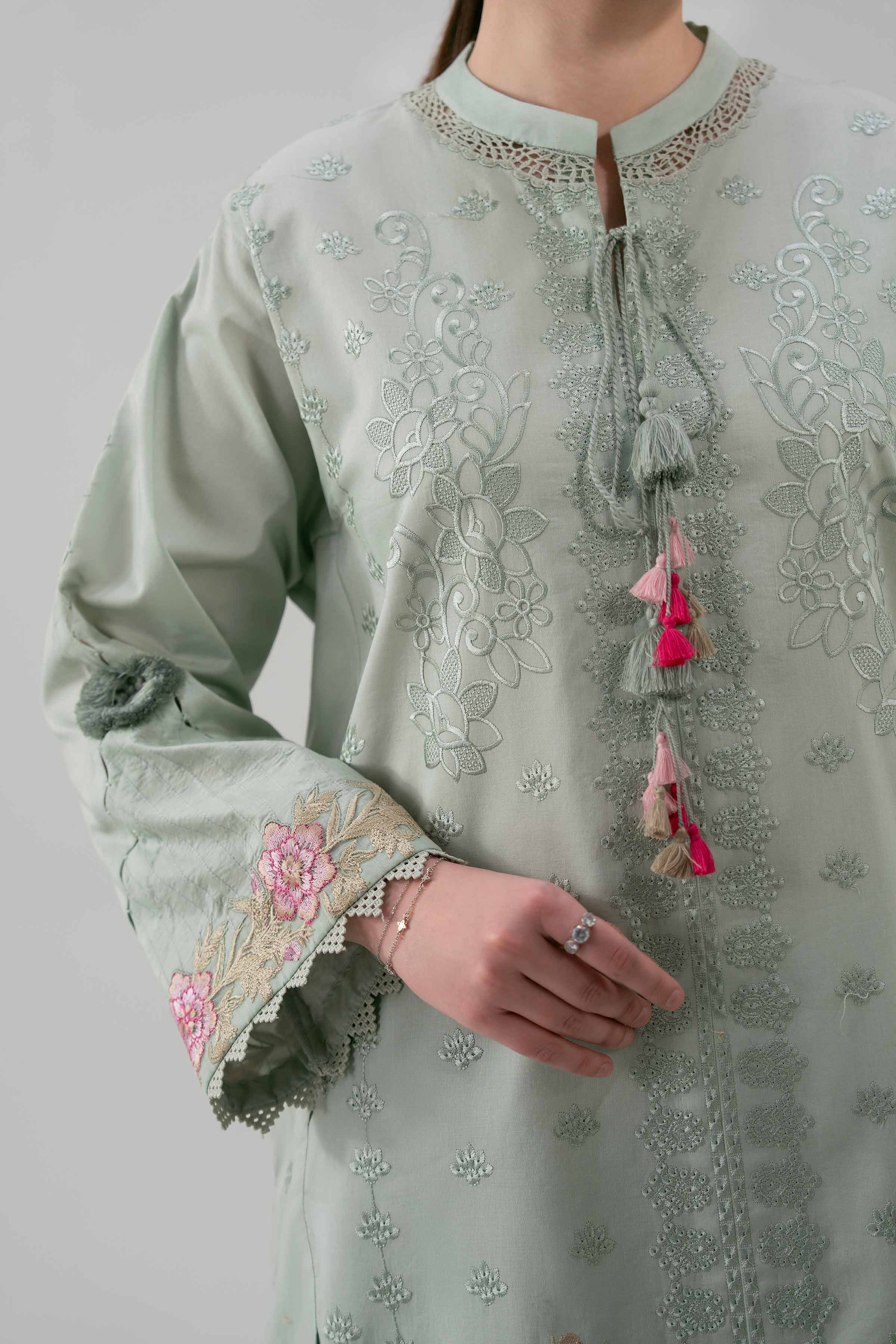 3 Piece - Embroidered Suit - 42601221 NishatUAE Green Lawn 3PC Embroidered Unstitched