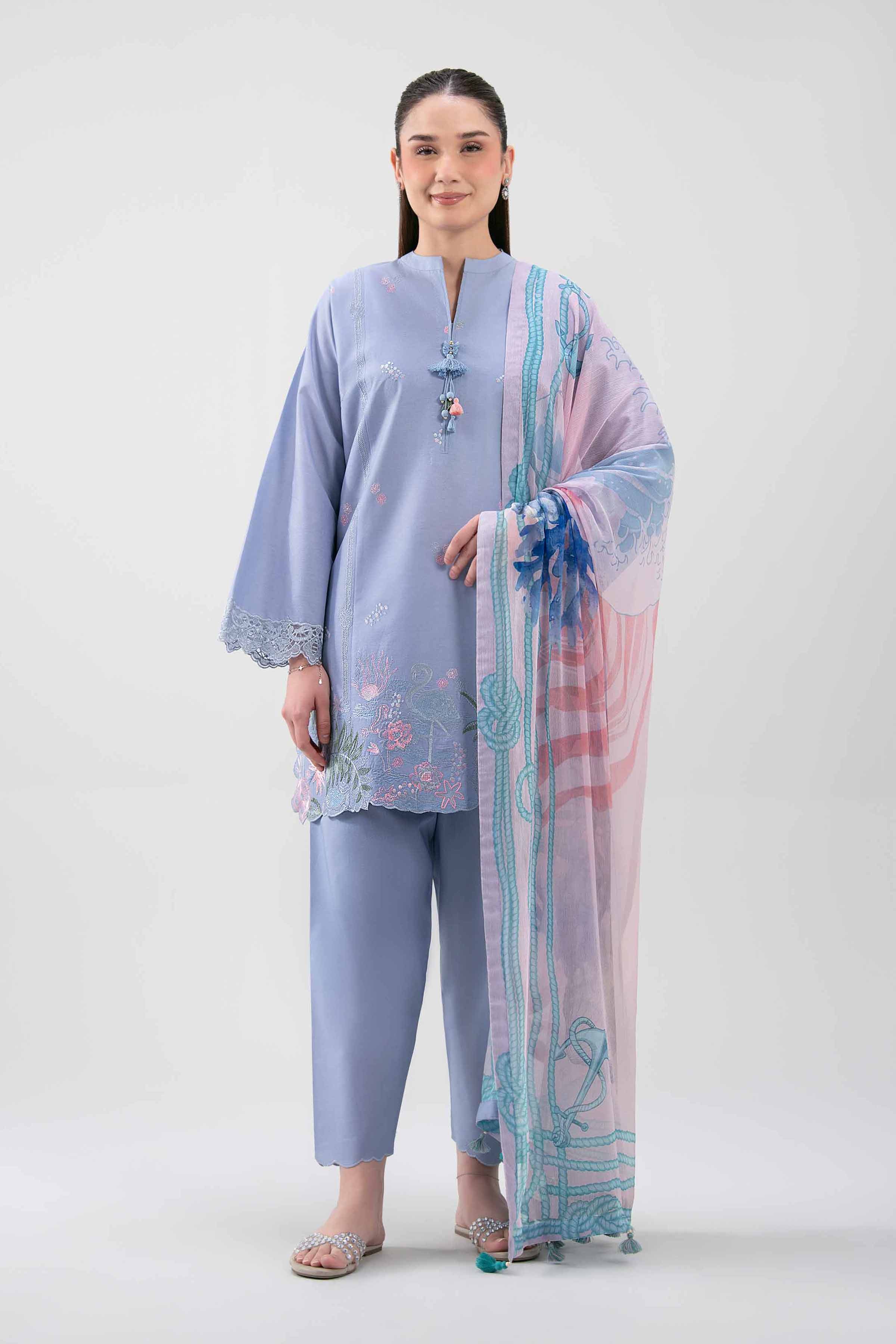 3 Piece - Embroidered Suit - 42601222 NishatUAE Grey Lawn 3PC Embroidered Unstitched