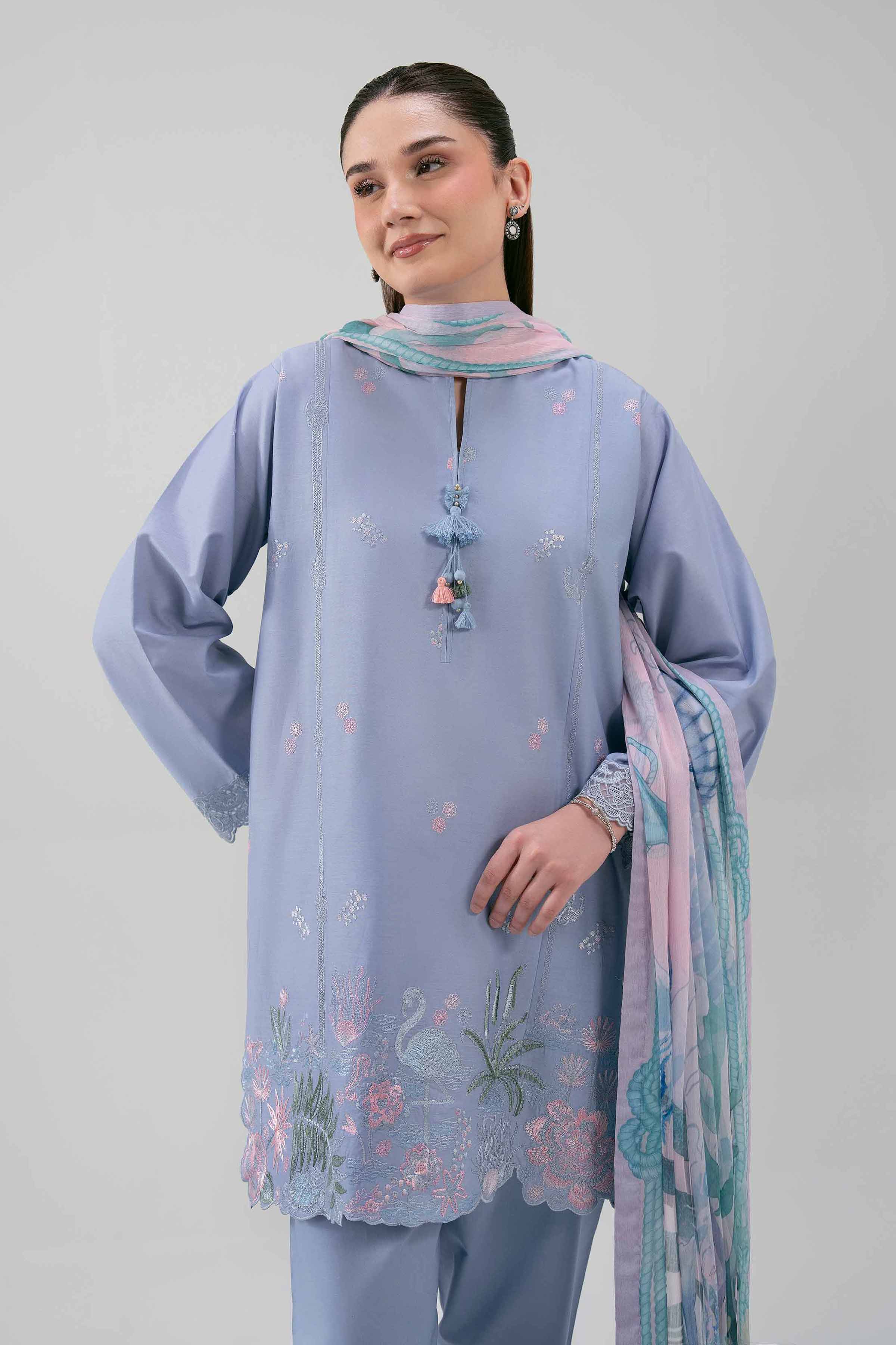 3 Piece - Embroidered Suit - 42601222 NishatUAE Grey Lawn 3PC Embroidered Unstitched